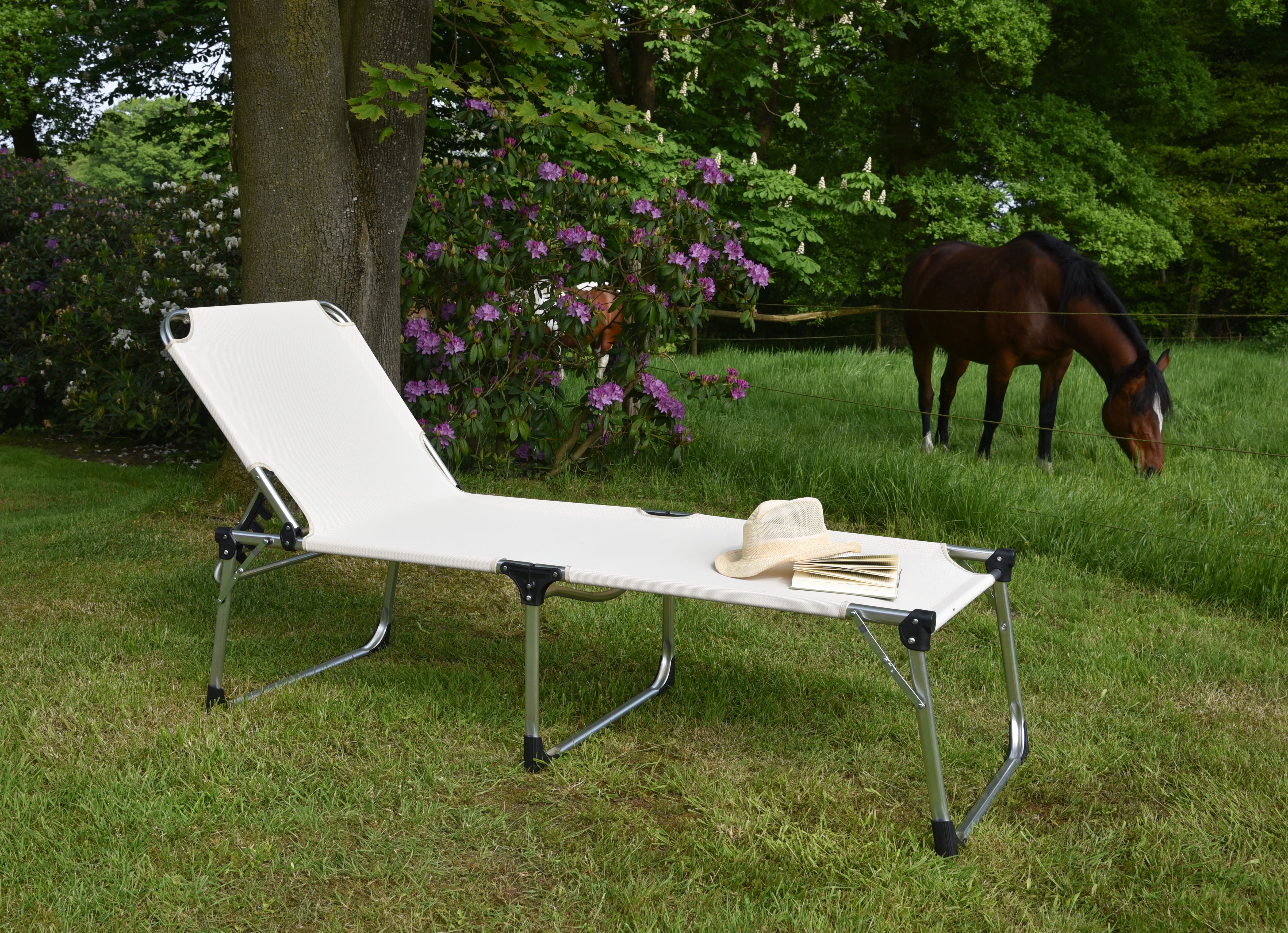 XXL Sonnenliege ABACO Gartenliege Dreibeinliege Relaxliege Garden Pleasure beige
