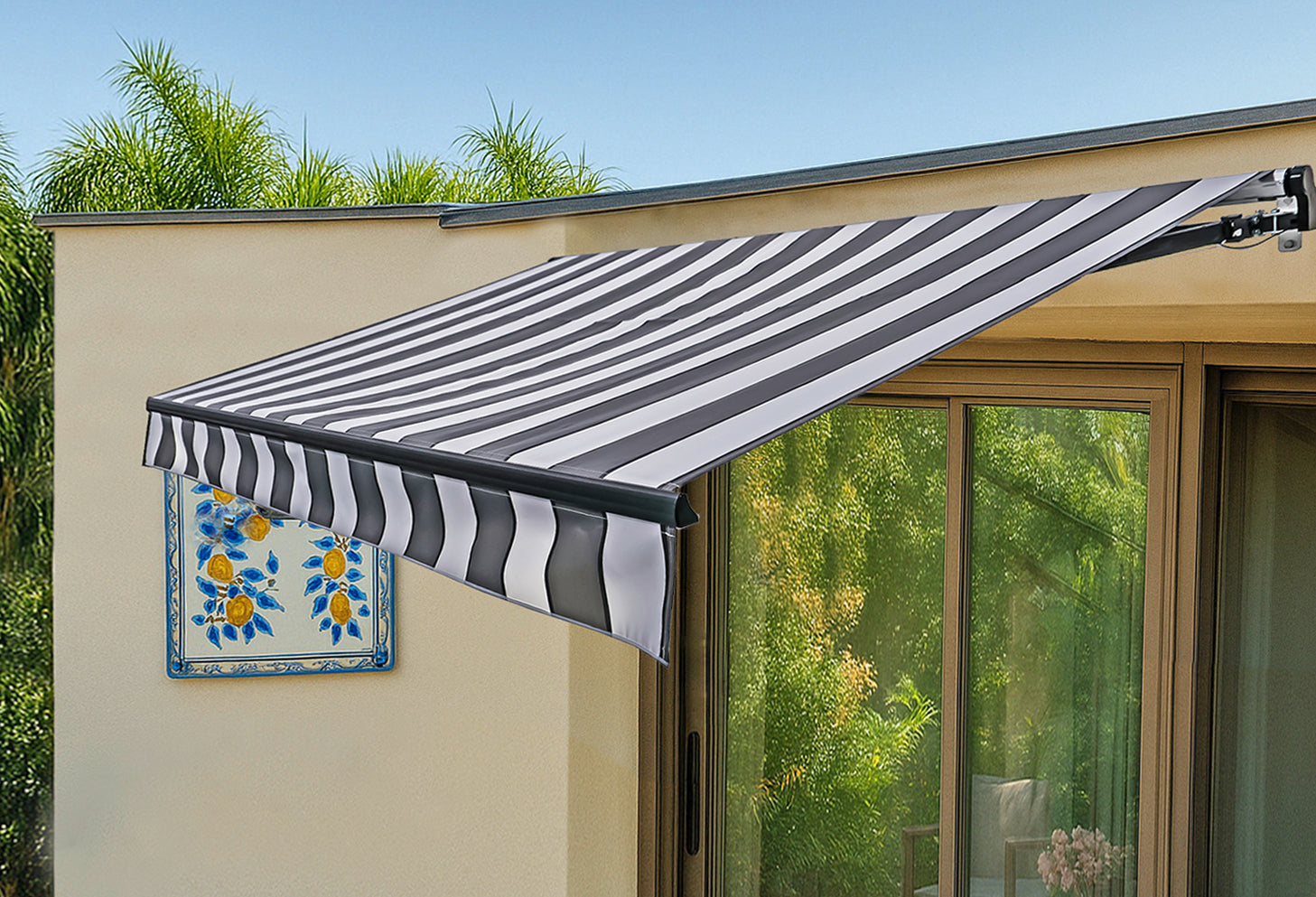 Elektrische Gelenkarmmarkise LED Markise Motorisiert Sonnenschutz Garden Pleasure gestreift