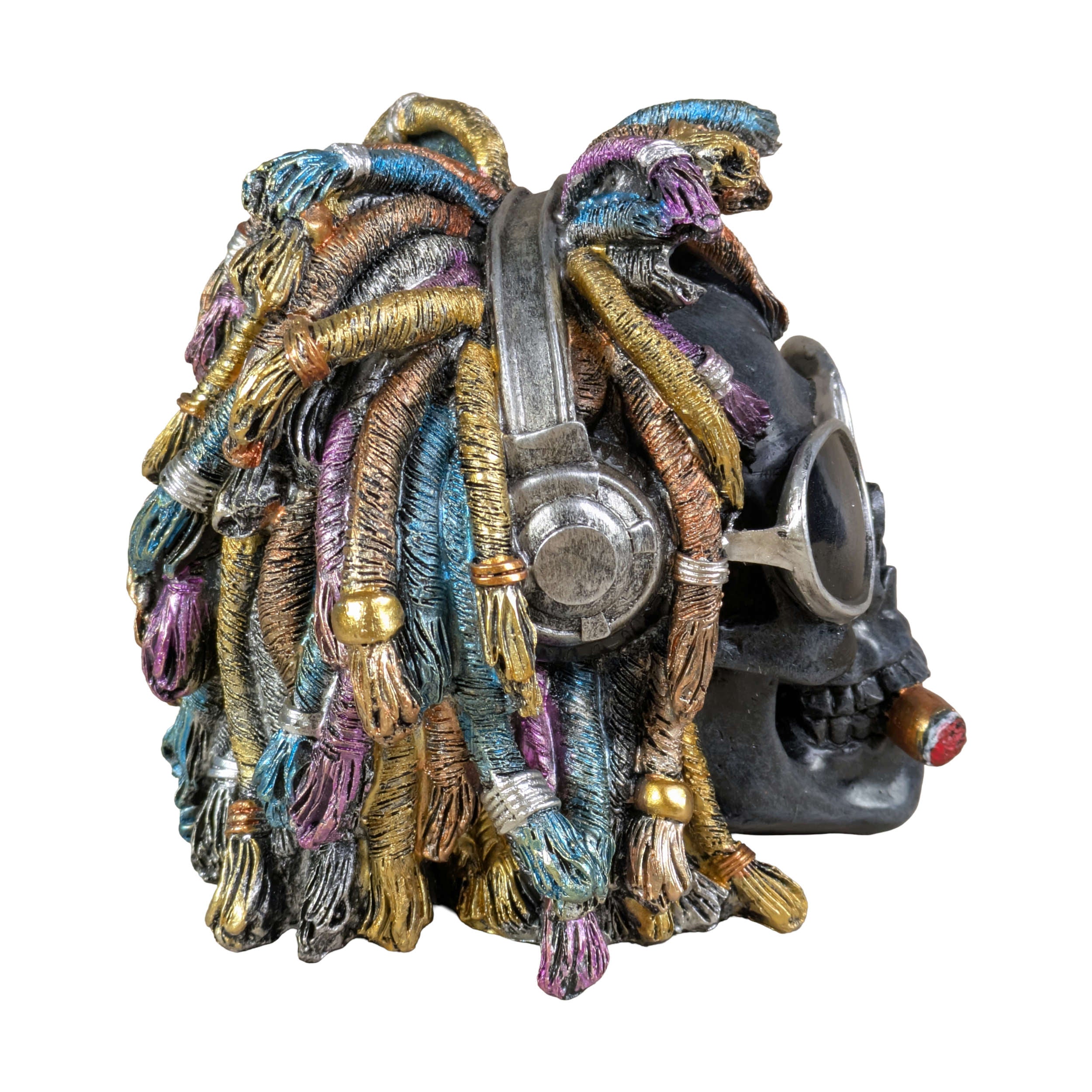 Schädel Deko Rasta Totenkopf Figur mit Sonnenbrille & Dreadlocks