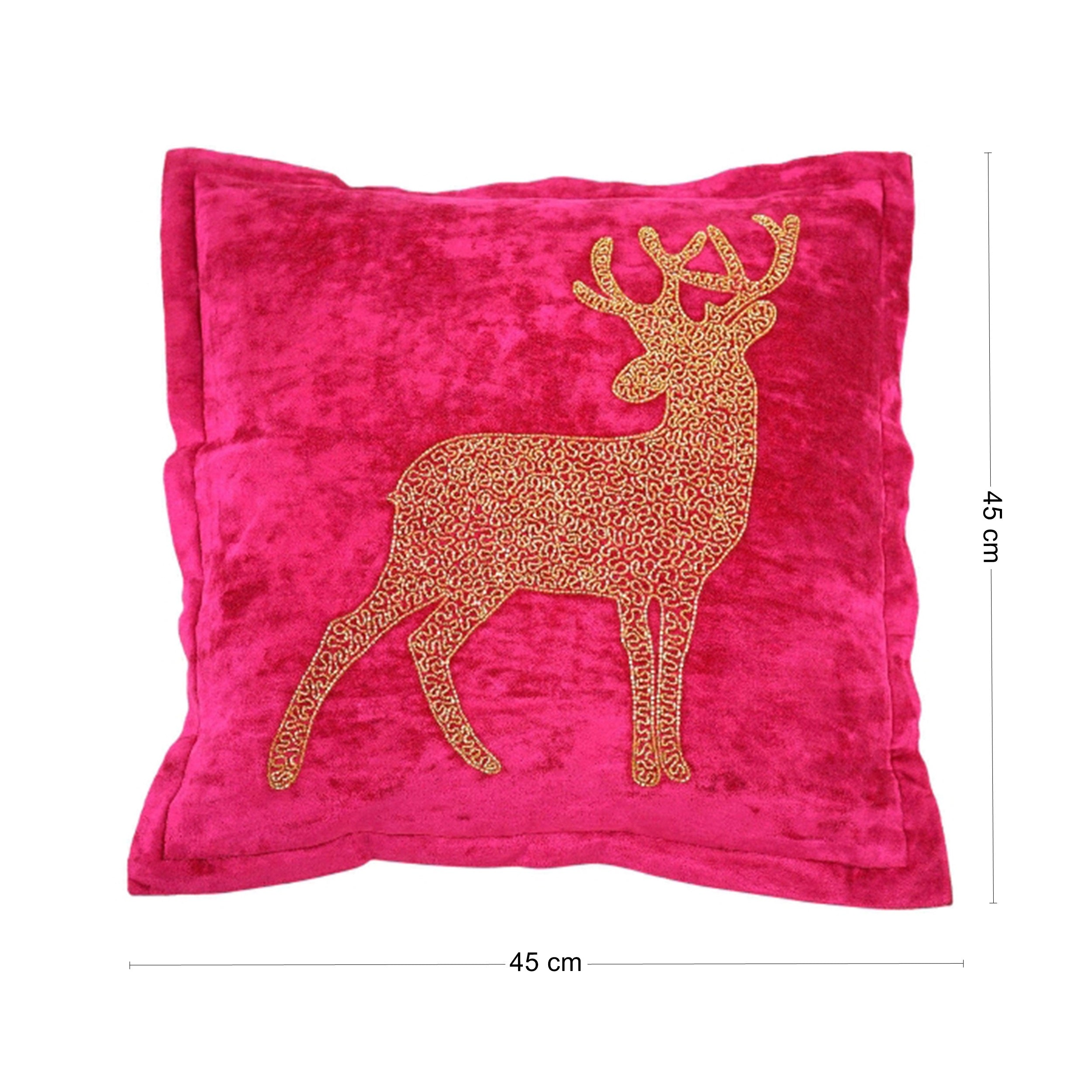 Samtkissen Hirschmotiv 45 x 45 cm - Dekokissen Sofakissen Kissen mit Füllung für Sofa & Couch