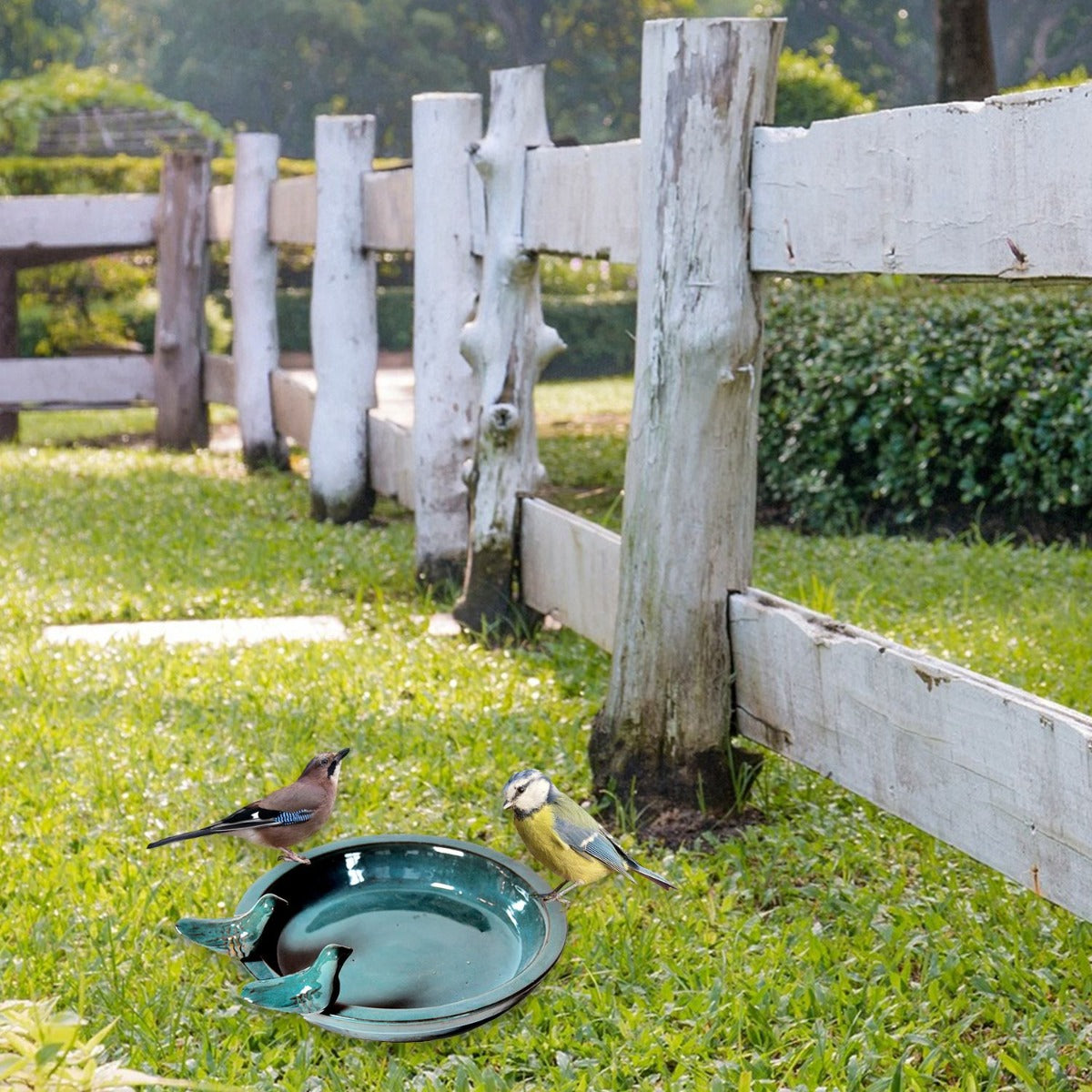 colourliving Vogeltränke für den Garten 30 cm celadon Keramik Vogeltränke rund Vogelbad Garten