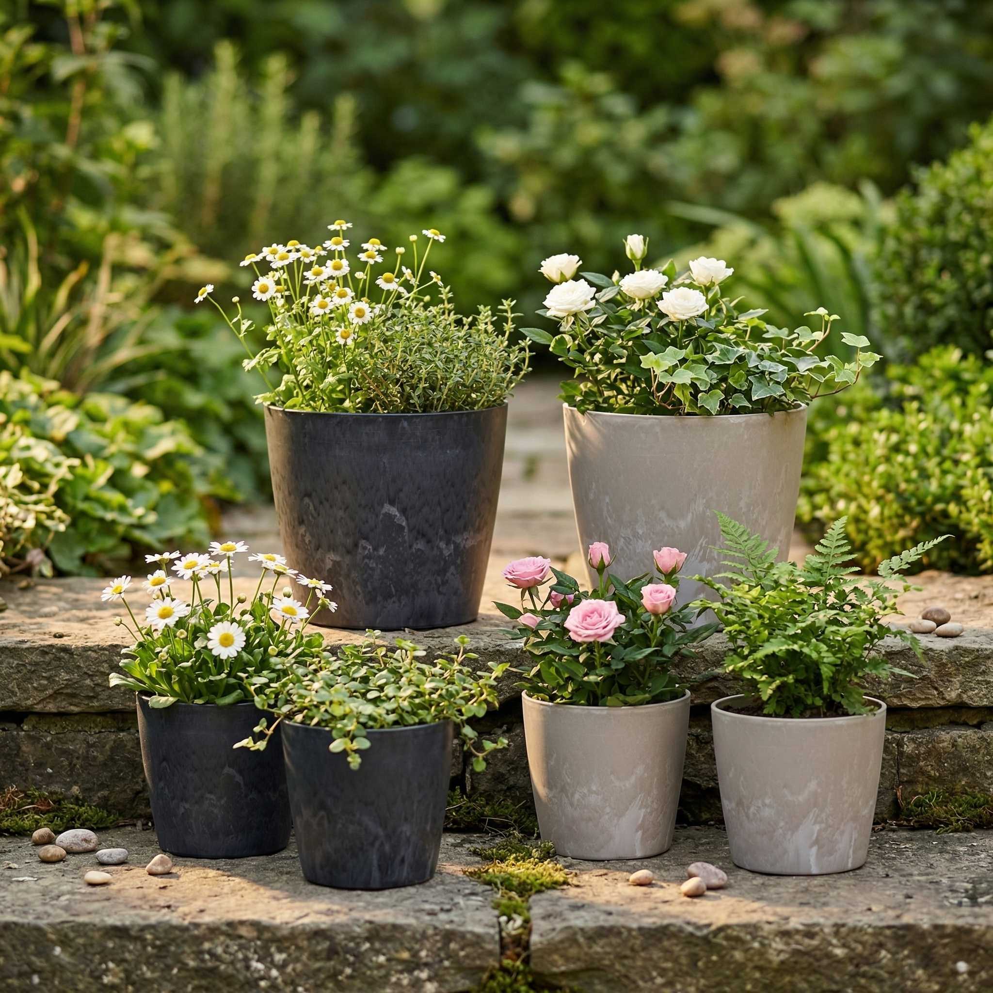 Blumentopf „Bullit“ Serie Stone – Pflanztopf rund aus recyceltem Kunststoff Anthrazit oder Sand