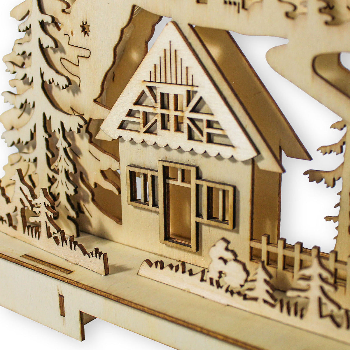 Schwibbogen LED Lichterbogen Weihnachtslandschaft Stimmungsbogen mit 11 LEDs 45cm Holz