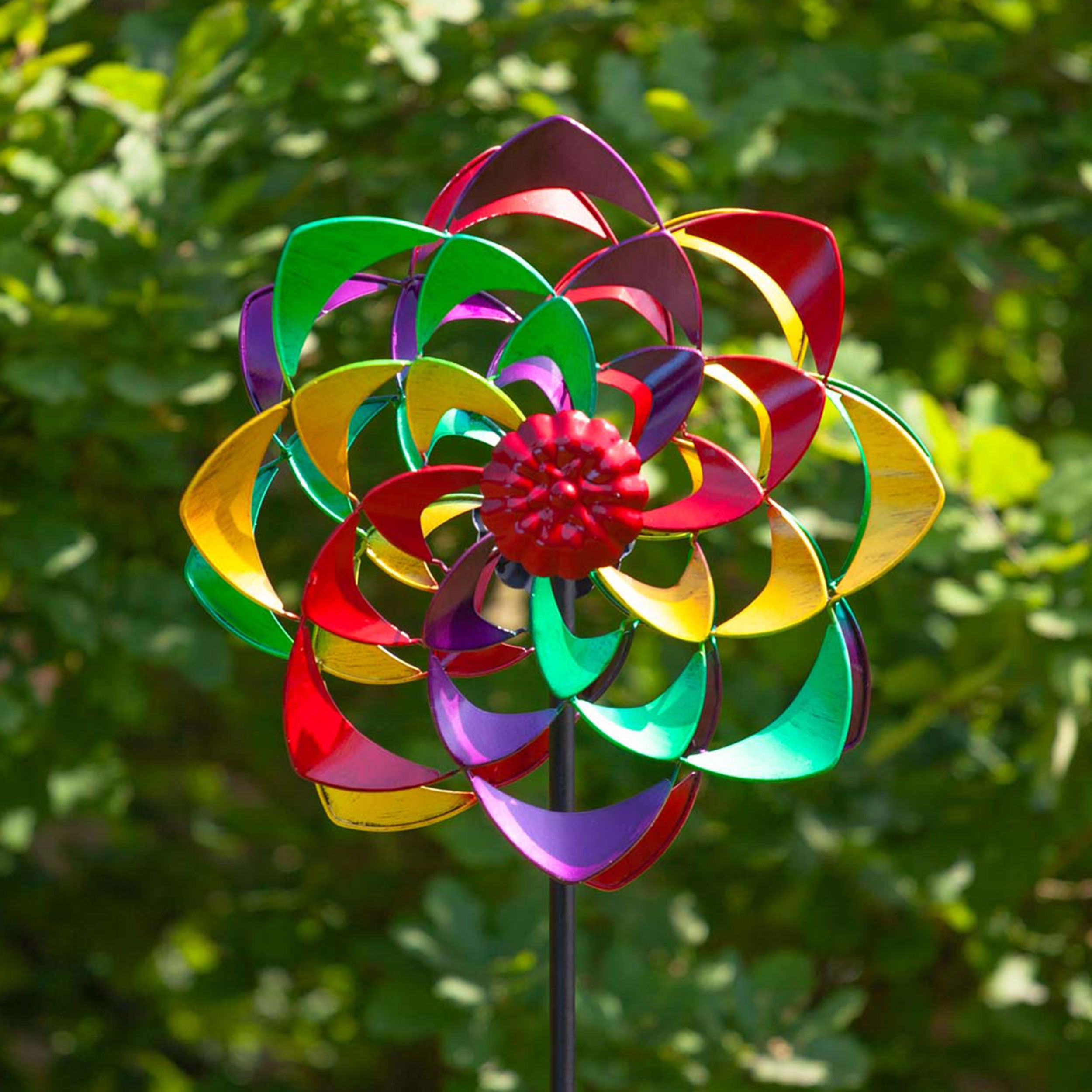 Kinetic Art Metall Windrad Rainbow Flower Duett Windspiel Metall Garten Windrad stehend