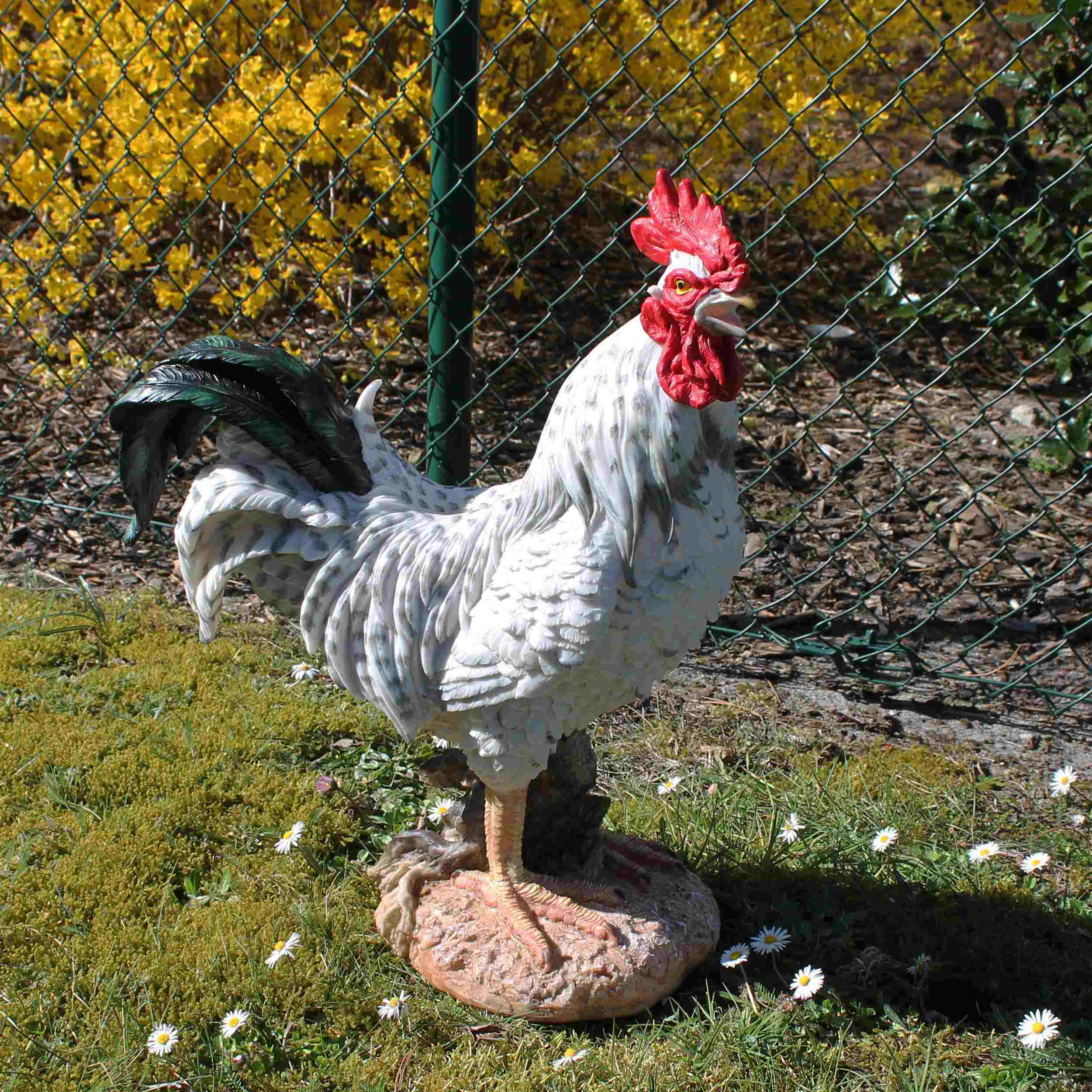 Deko Hahn Figur 47 cm weiß – detailreiche Gartenfigur aus Polyresin – wetterfest & standfest – Tierfigur Landhausstil