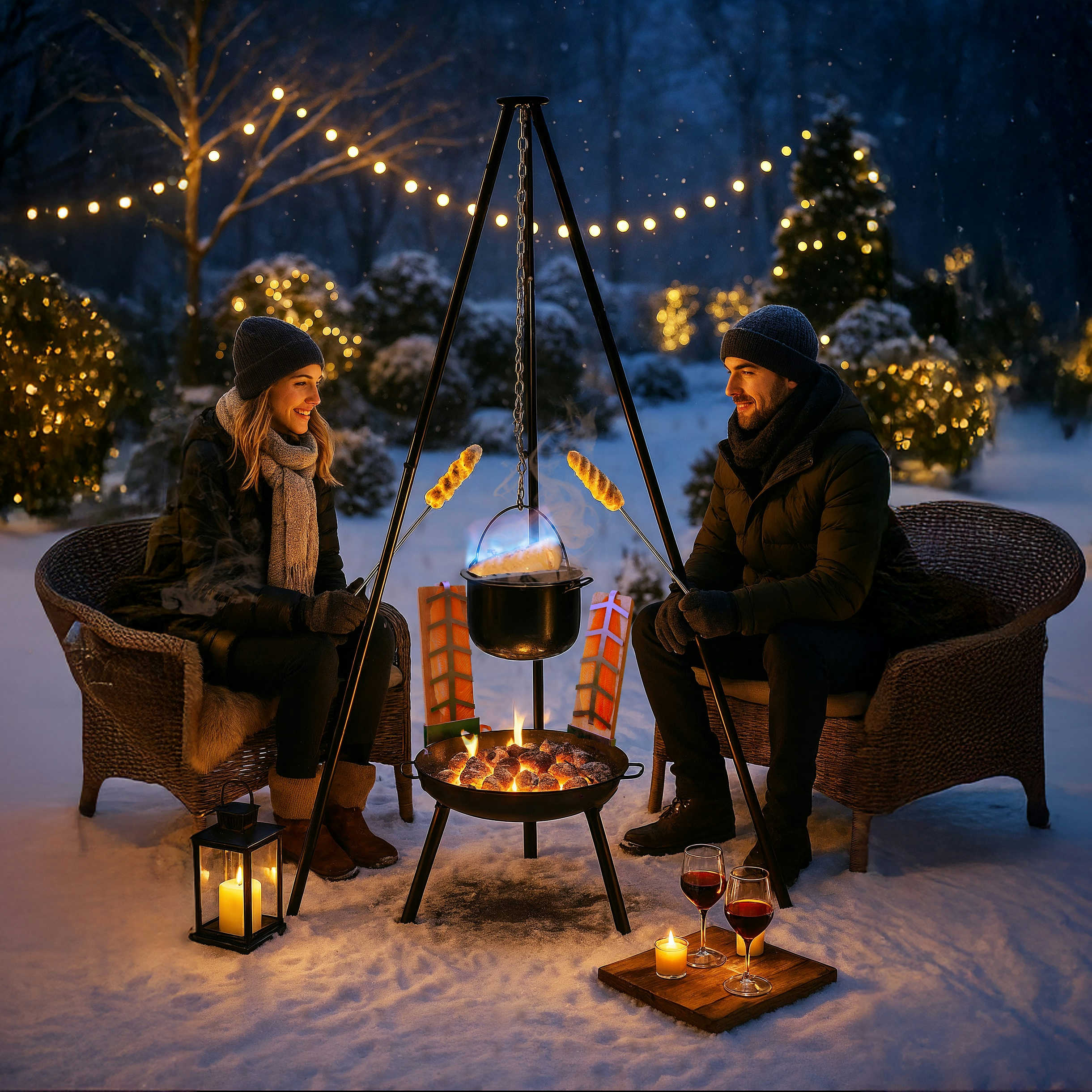 Feuerschale Grill Set 6 in 1 mit Schwenkgrill Feuerzangenbowle Grillrost & Emailletopf