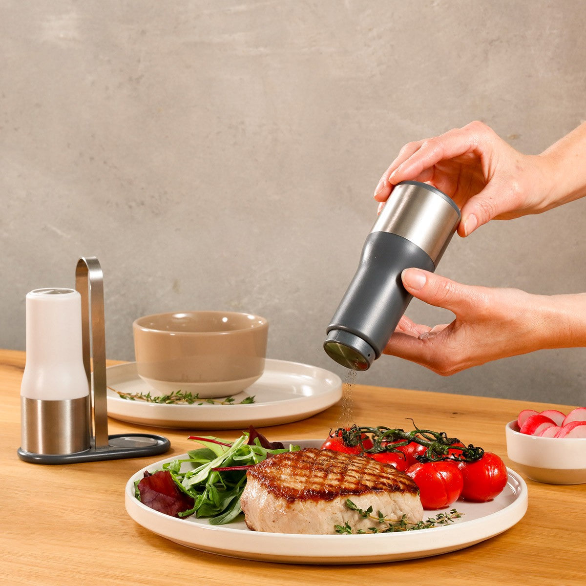 Tescoma Salz- und Pfefferstreuer GrandCHEF mit Ständer – Gewürzset für Tisch
