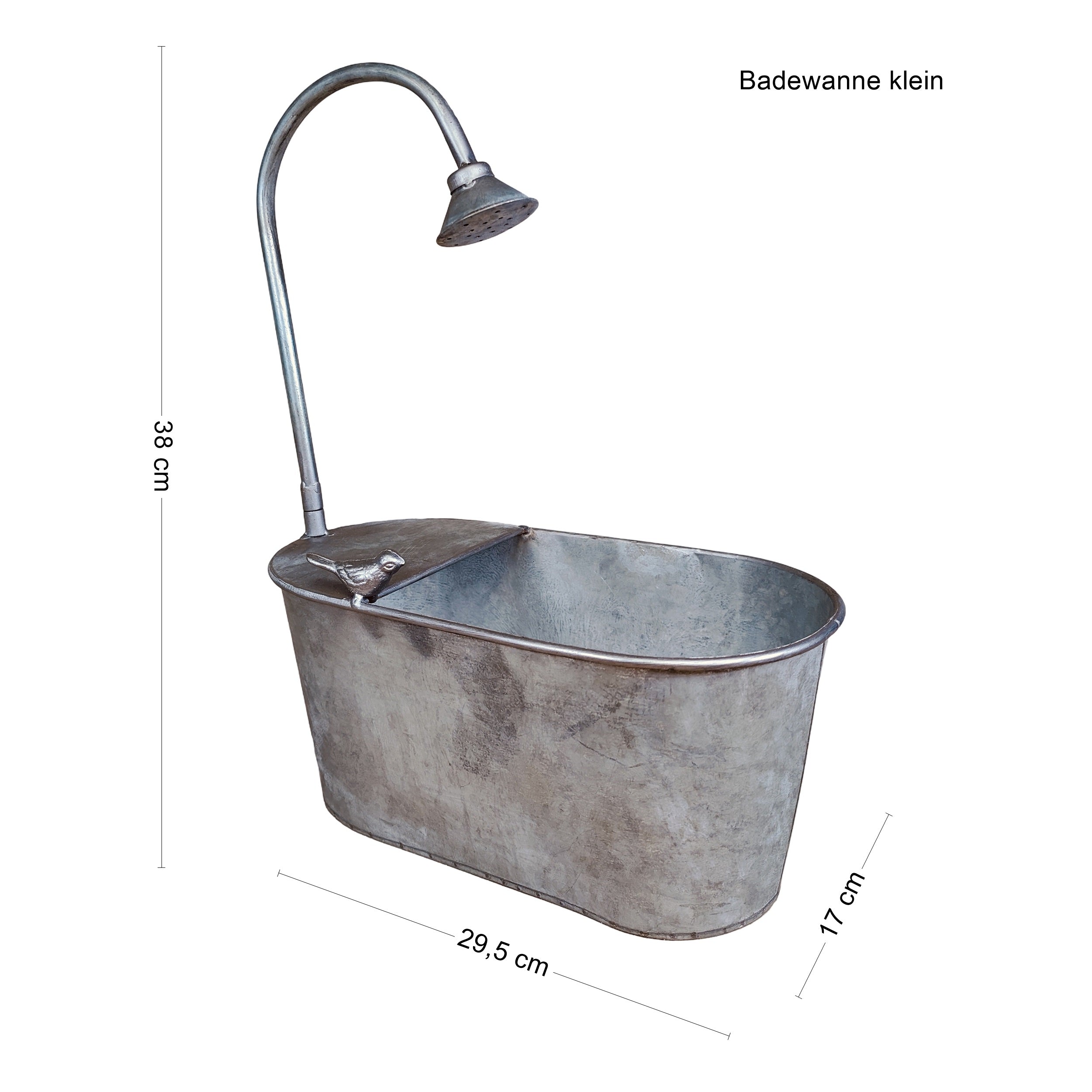 Zinkwanne Set verzinkt im Badewannen Look mit Dusch Deko Pflanzwanne Metall für Garten & Terrasse