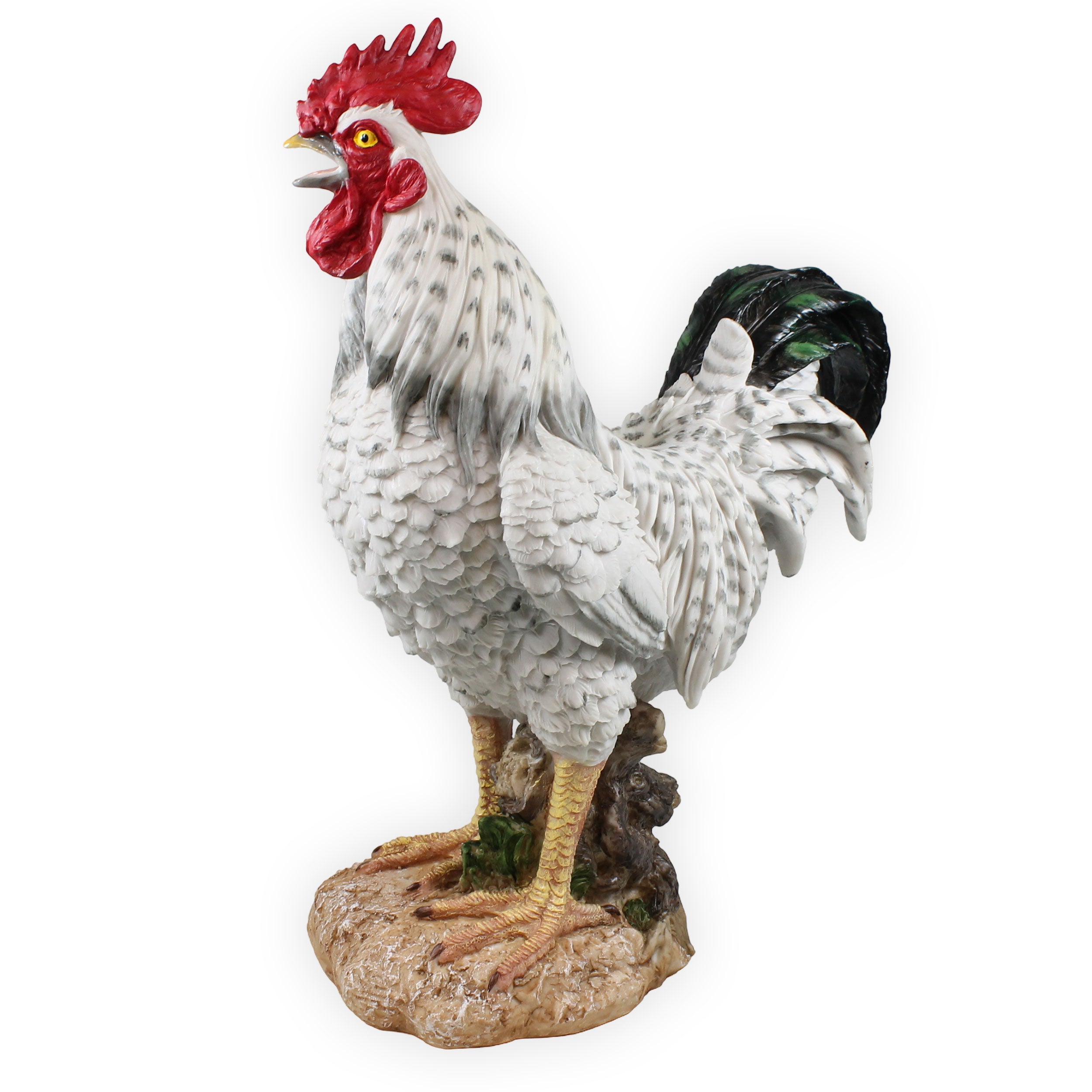 Deko Hahn Figur 47 cm weiß – detailreiche Gartenfigur aus Polyresin – wetterfest & standfest – Tierfigur Landhausstil