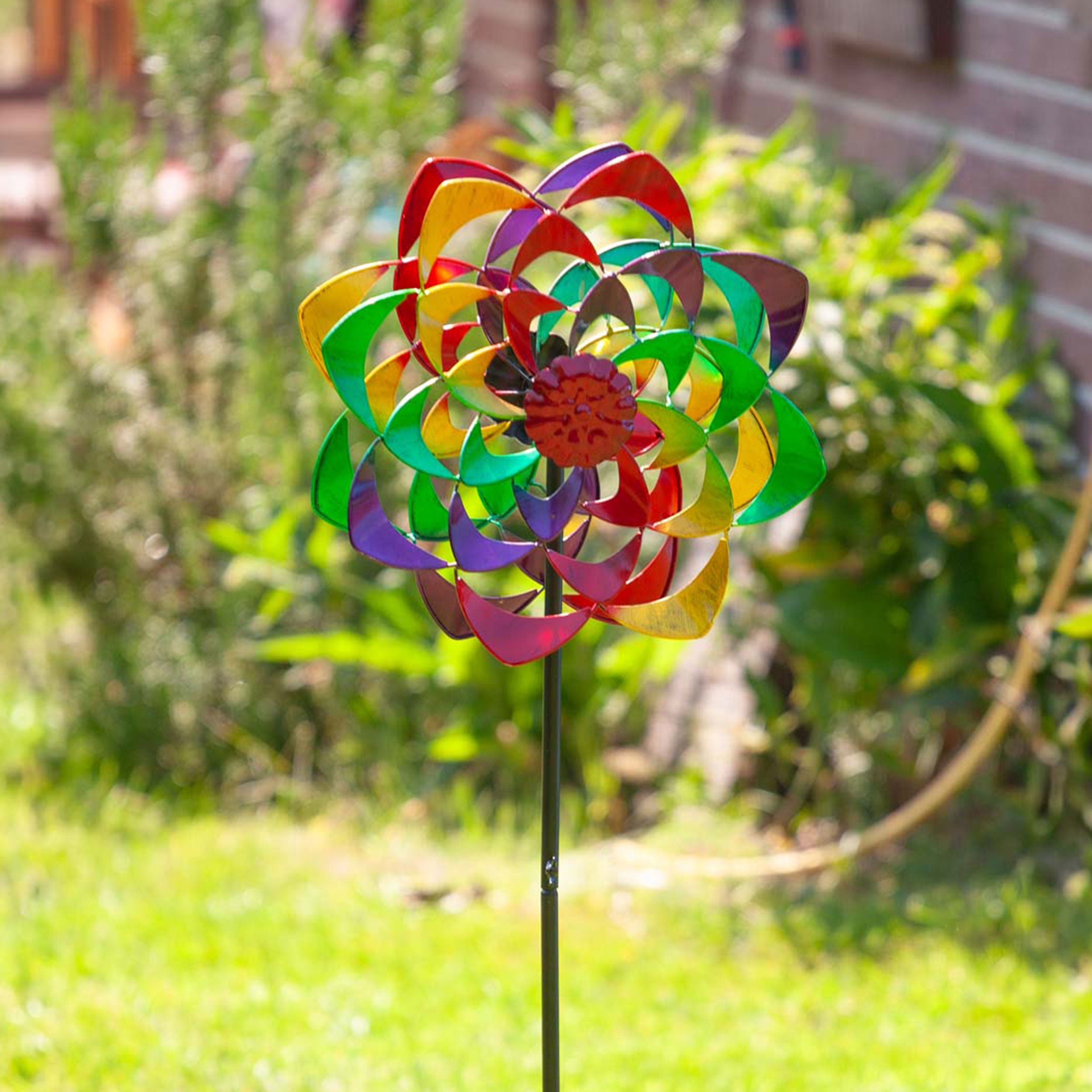 Kinetic Art Metall Windrad Rainbow Flower Duett Windspiel Metall Garten Windrad stehend