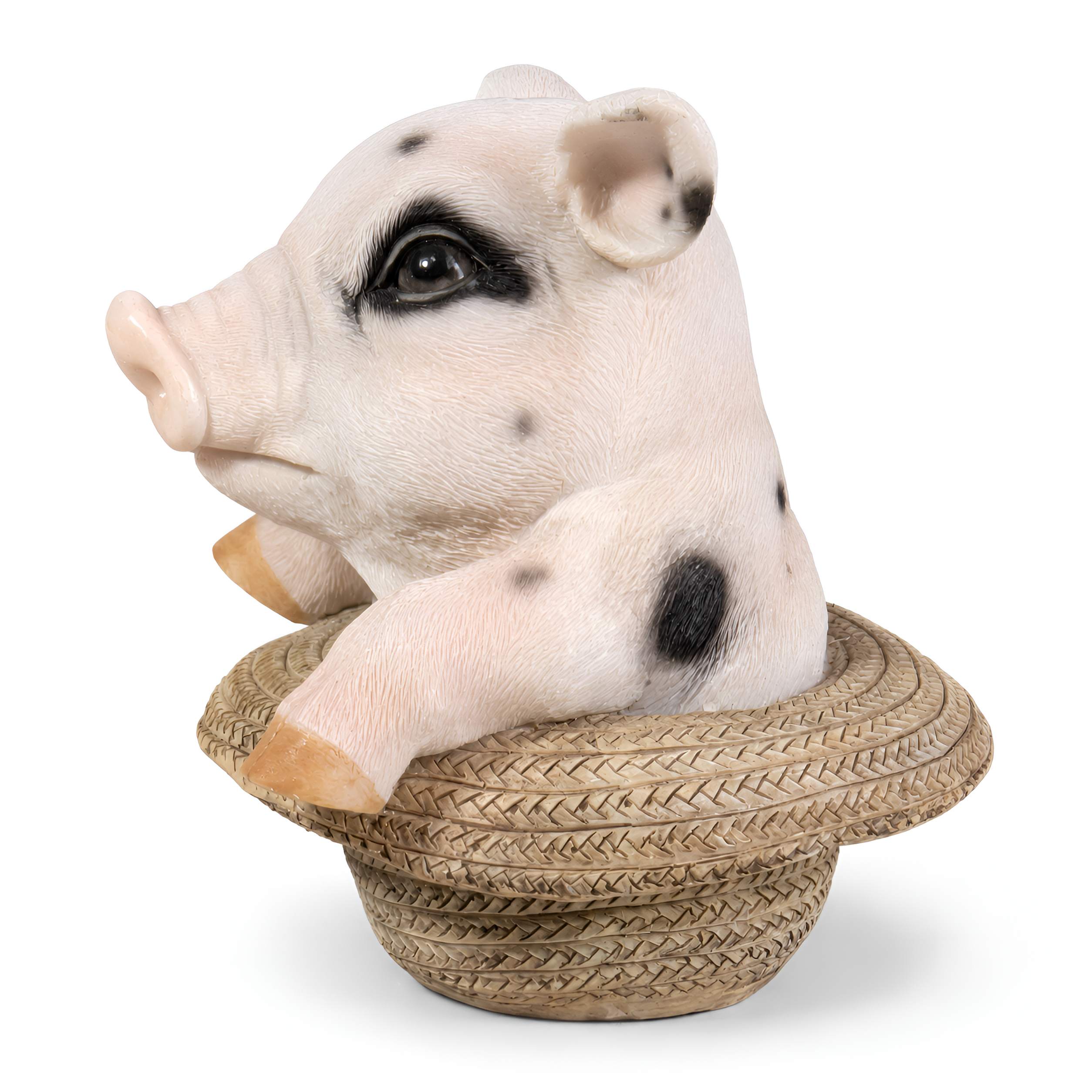 Schweine Figur Glücksschweinchen im Hut, niedliche Deko Schwein Figur für Haus & Garten