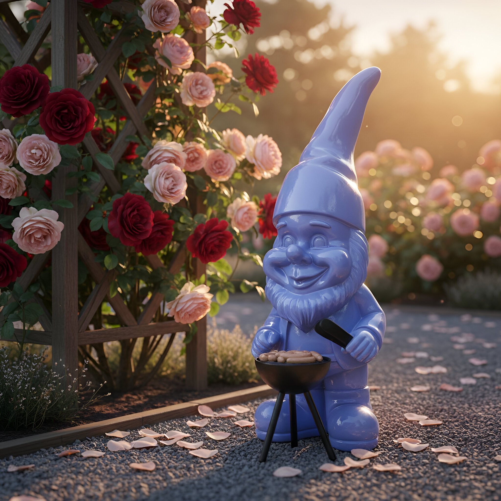 Gartenzwerg am Grill -GartenPoser- Zwerg Deko in Pastell Hochglanz 2 Größen 6 Farben (GrillPoser)