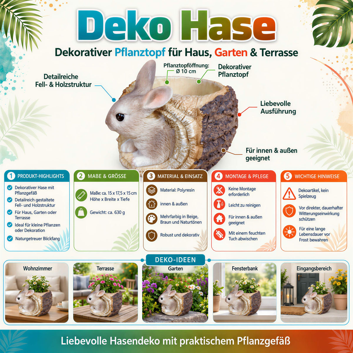 Pflanztopf Hase Blumentopf Hasenfigur zum Bepflanzen für Haus Garten und Osterdeko
