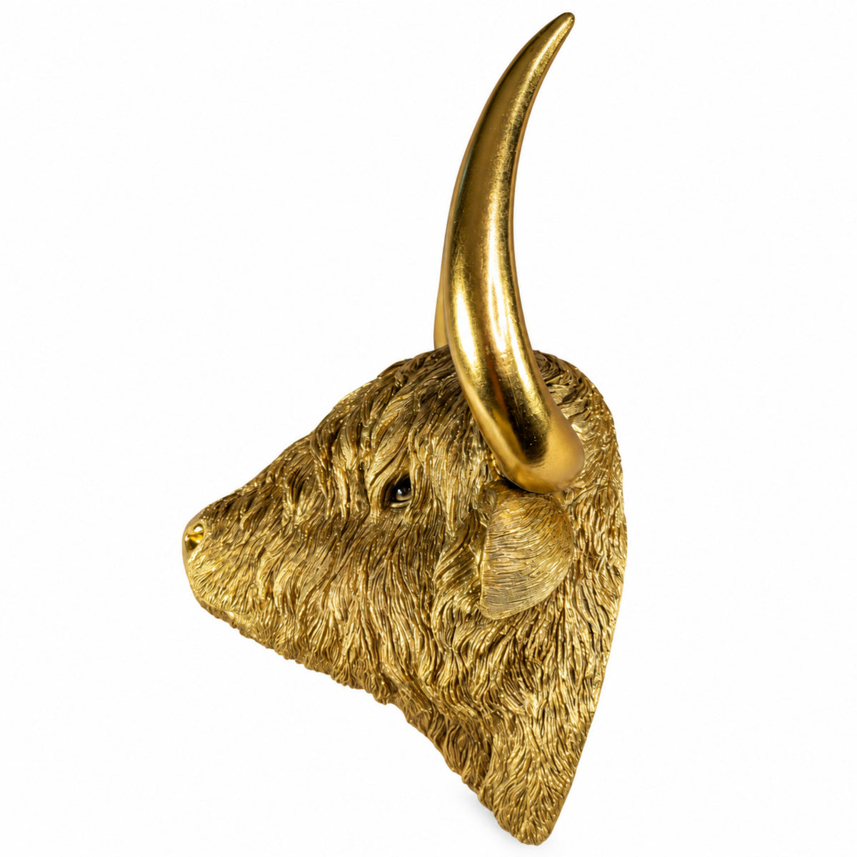 Highland Cattle Kopf Wanddeko gold Hochlandrind Wandfigur für Wohnzimmer und Eingangsbereich