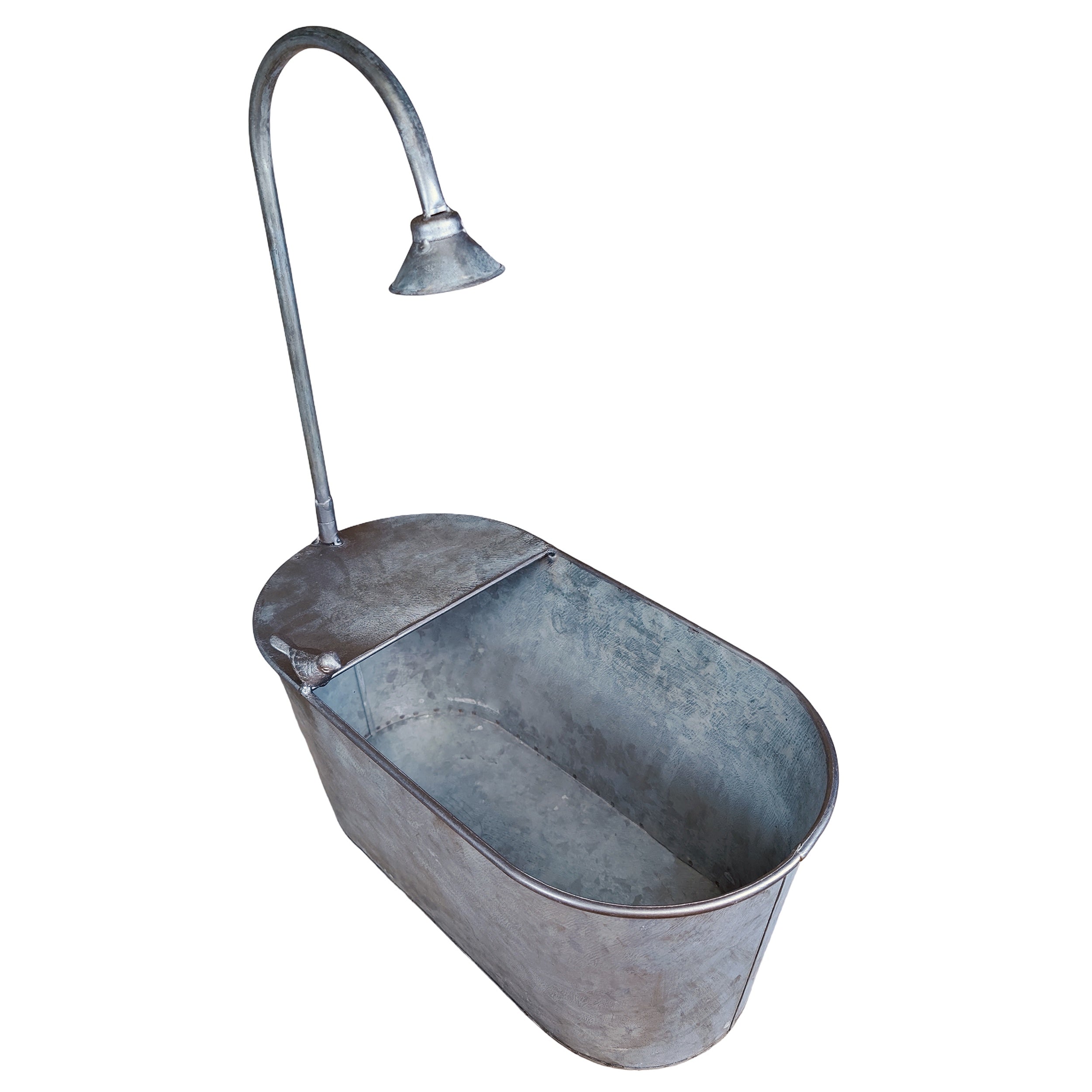 Zinkwanne Set verzinkt im Badewannen Look mit Dusch Deko Pflanzwanne Metall für Garten & Terrasse