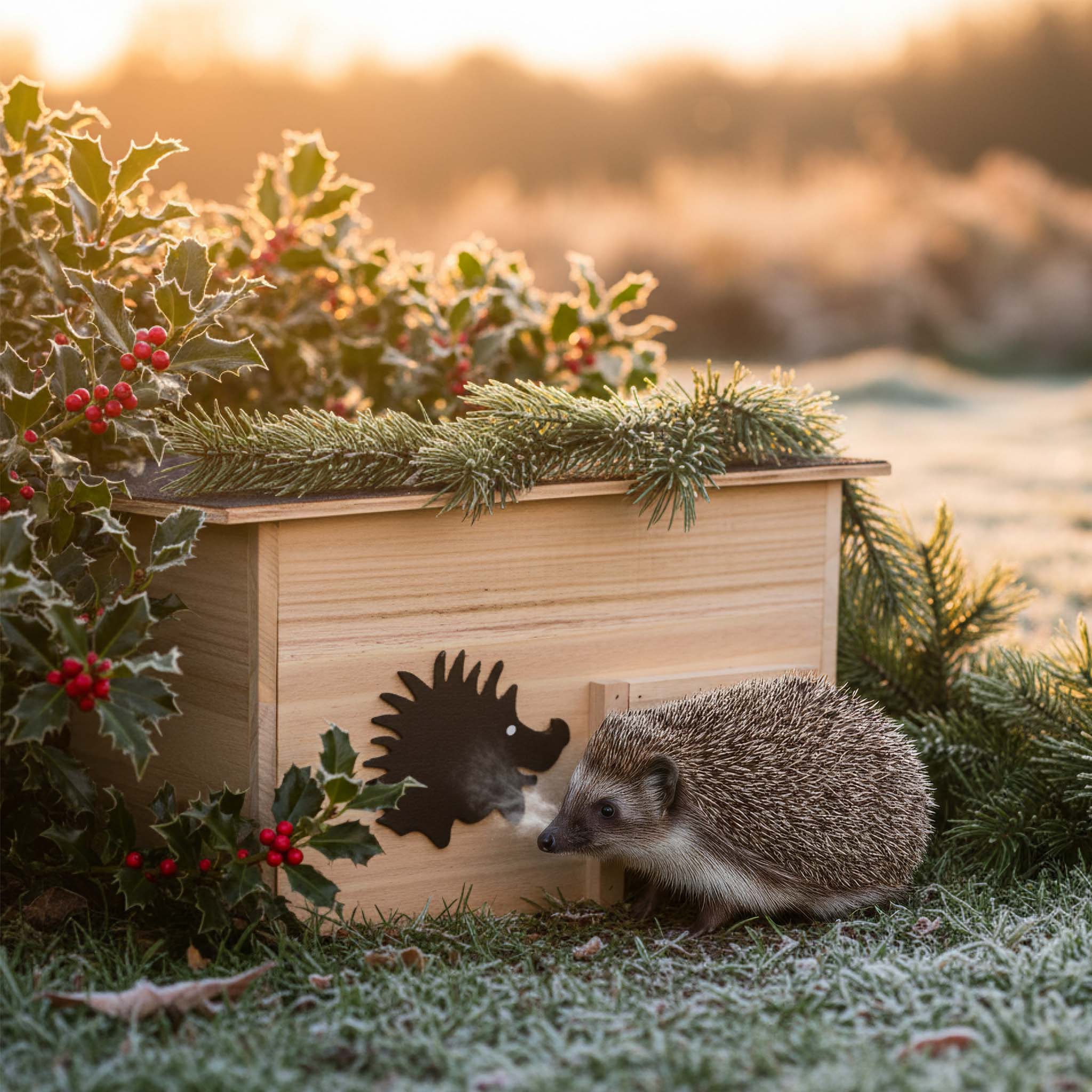 Igelhaus aus FSC-Holz mit Katzenschutz – wetterfestes Igelhotel mit abnehmbarem Dach