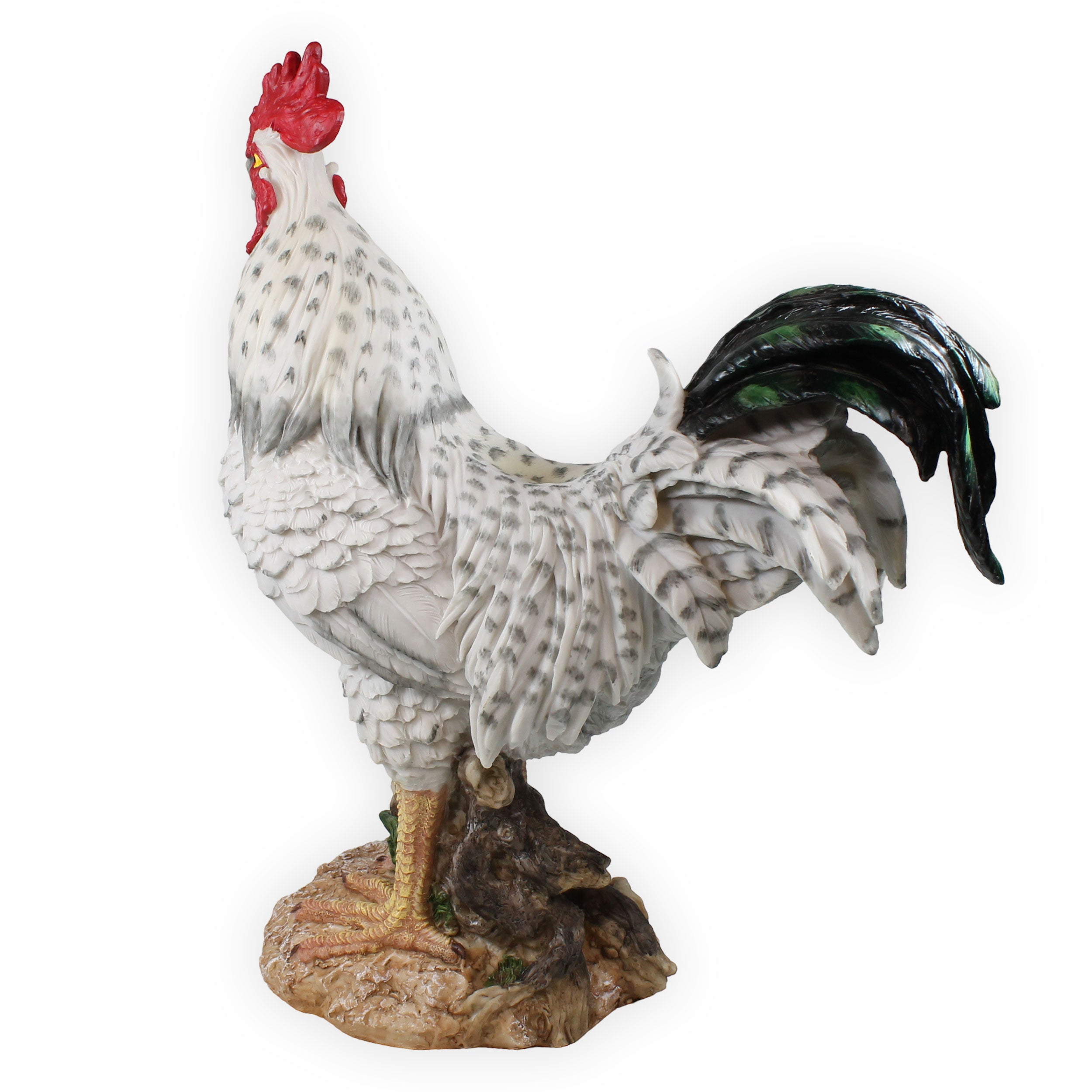 Deko Hahn Figur 47 cm weiß – detailreiche Gartenfigur aus Polyresin – wetterfest & standfest – Tierfigur Landhausstil