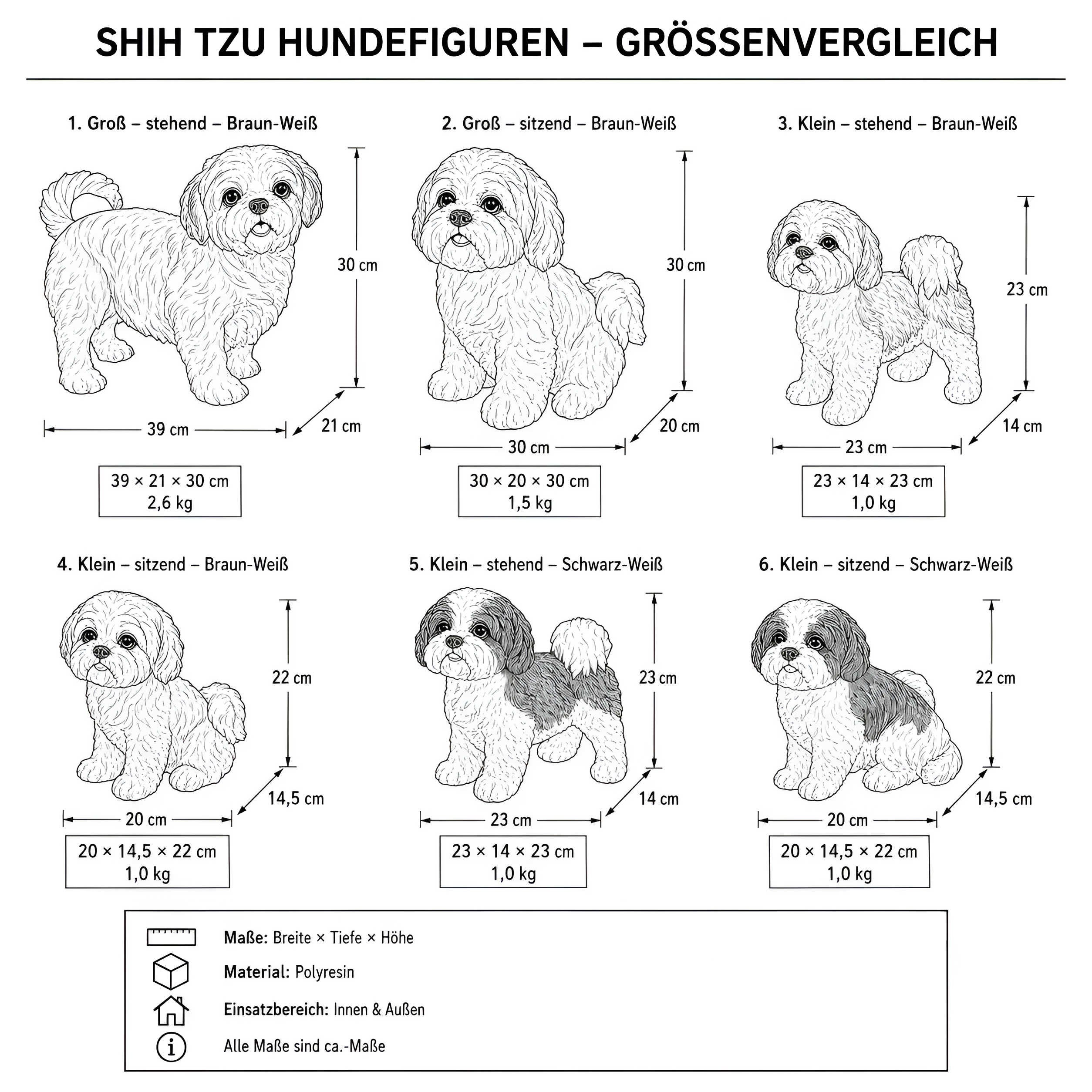 Shih Tzu Hundefigur lebensecht, Deko Hund für Haus & Garten in verschiedenen Größen, Farben & Posen