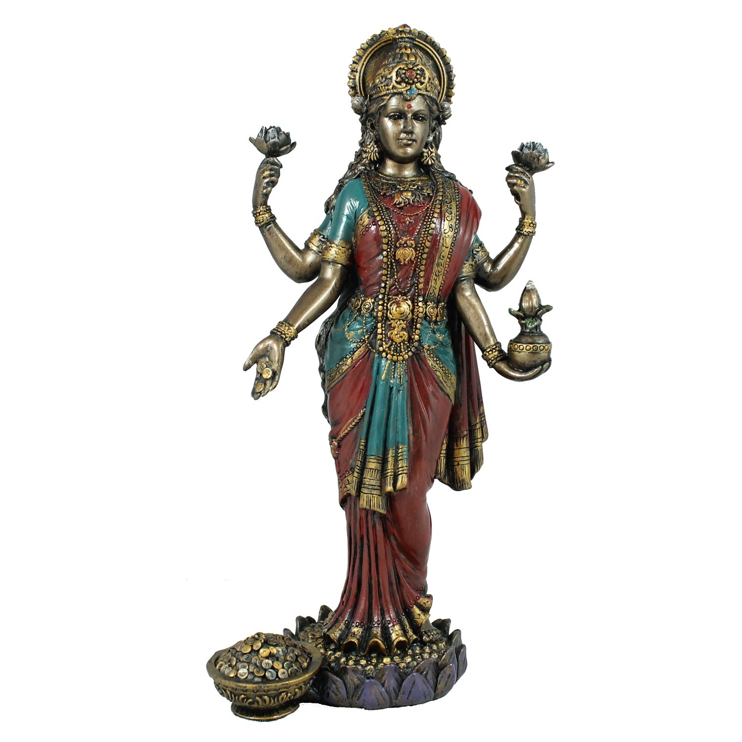 Lakshmi Figur in bronzierter Optik – Exquisite Dekofigur Göttin des Wohlstands und spirituellen Glücks