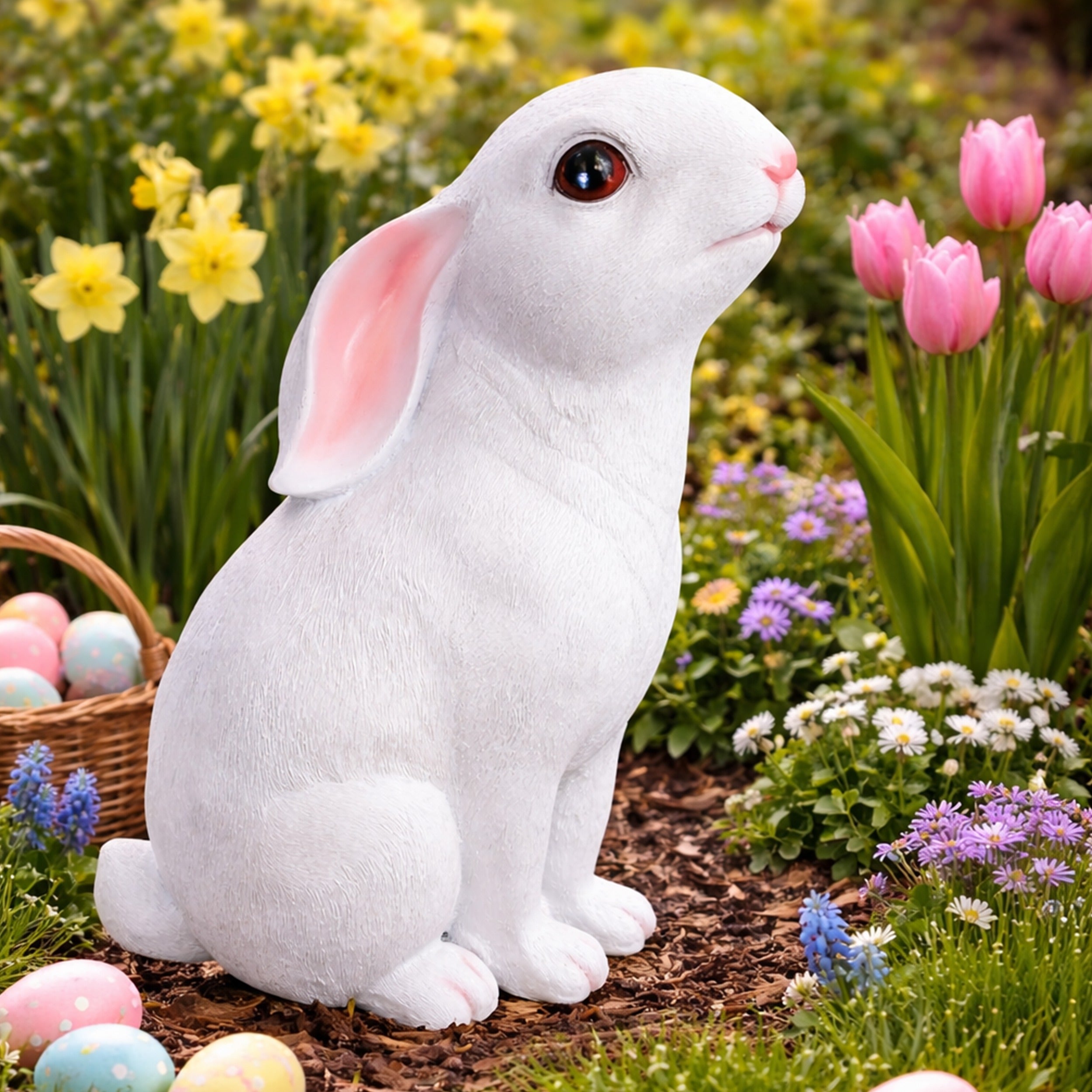 Hasenfigur weiß groß - Deko Hase als Osterdeko Hase für Garten & Zuhause, Kaninchen Figur wie echt