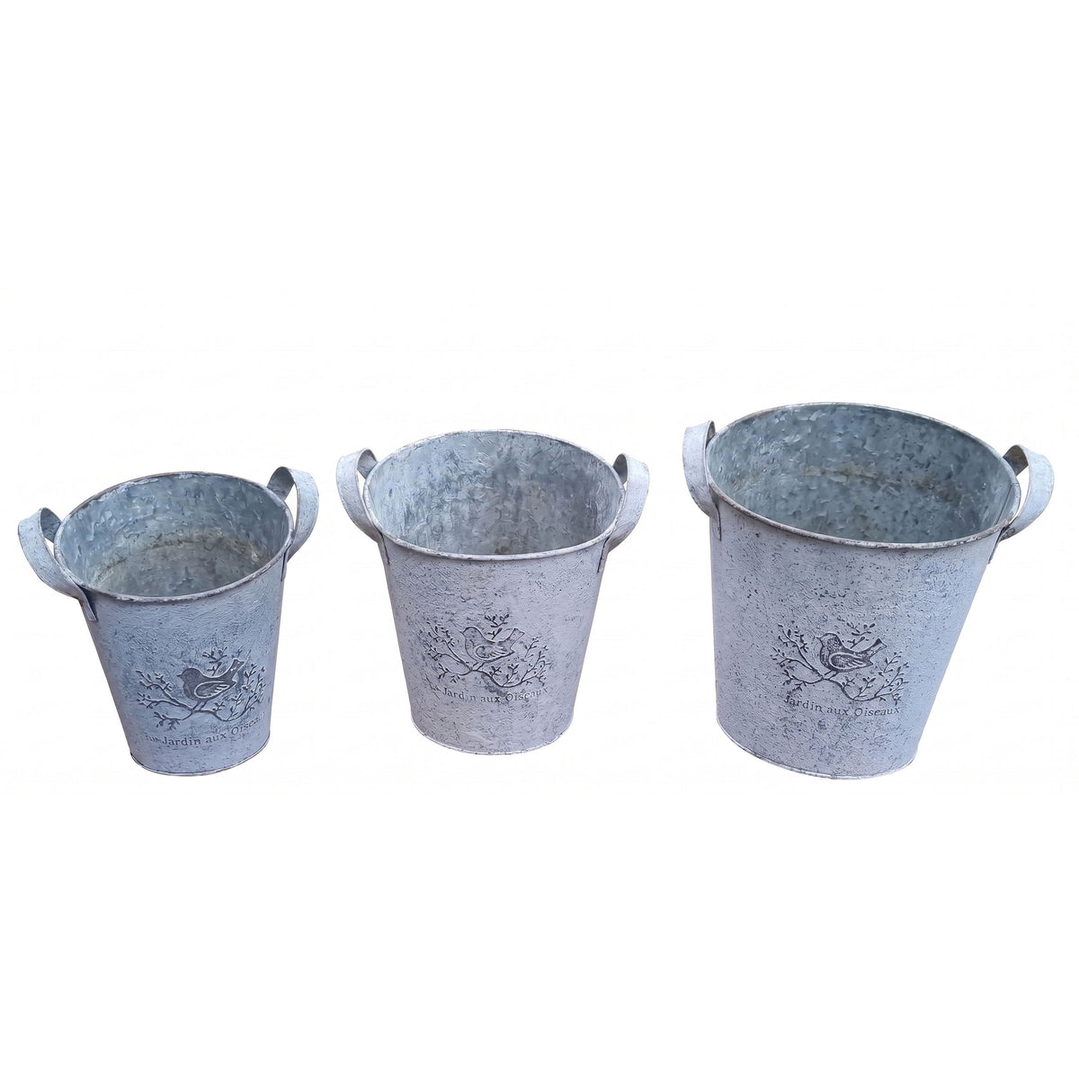 Pflanzgefäße Metall 3er Set Pflanztöpfe Übertöpfe mit Vogelmotiv für Haus und Terrasse