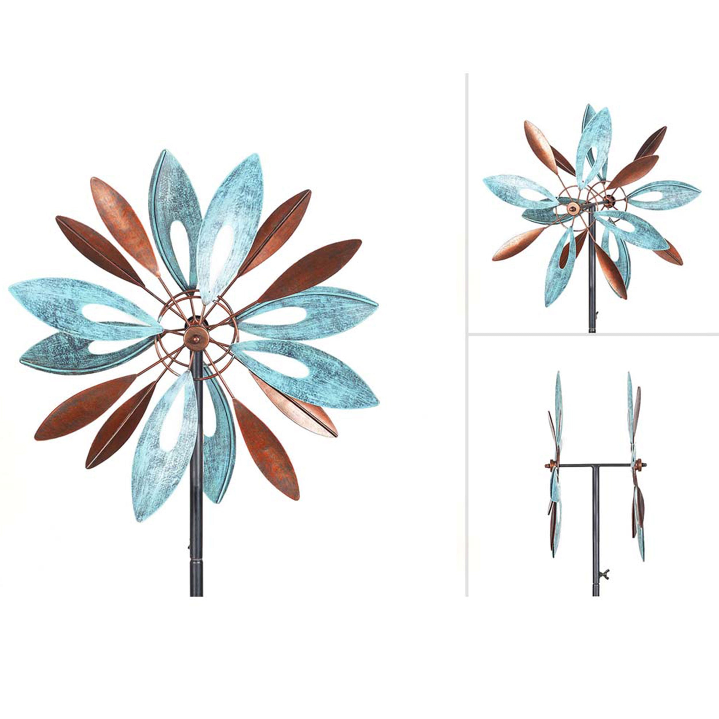 Kinetic Art Metall Windrad Copper Flower Duett Windspiel Metall Garten Windrad stehend