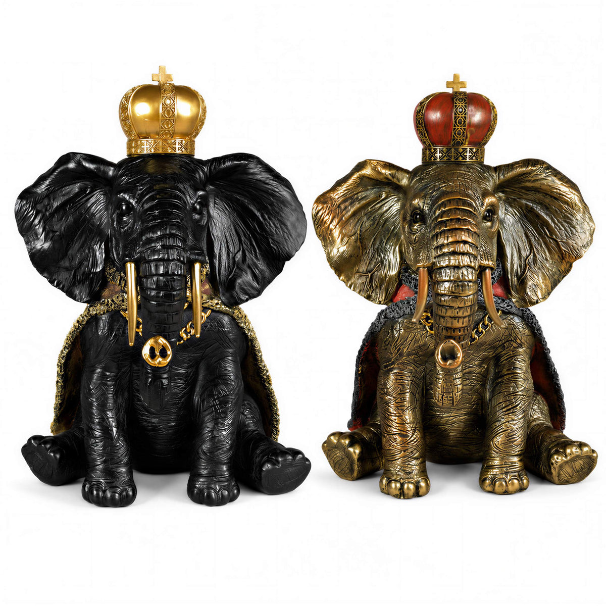 Elefant Figur mit Krone Dekofigur in Schwarz-Gold oder Gold-Rot
