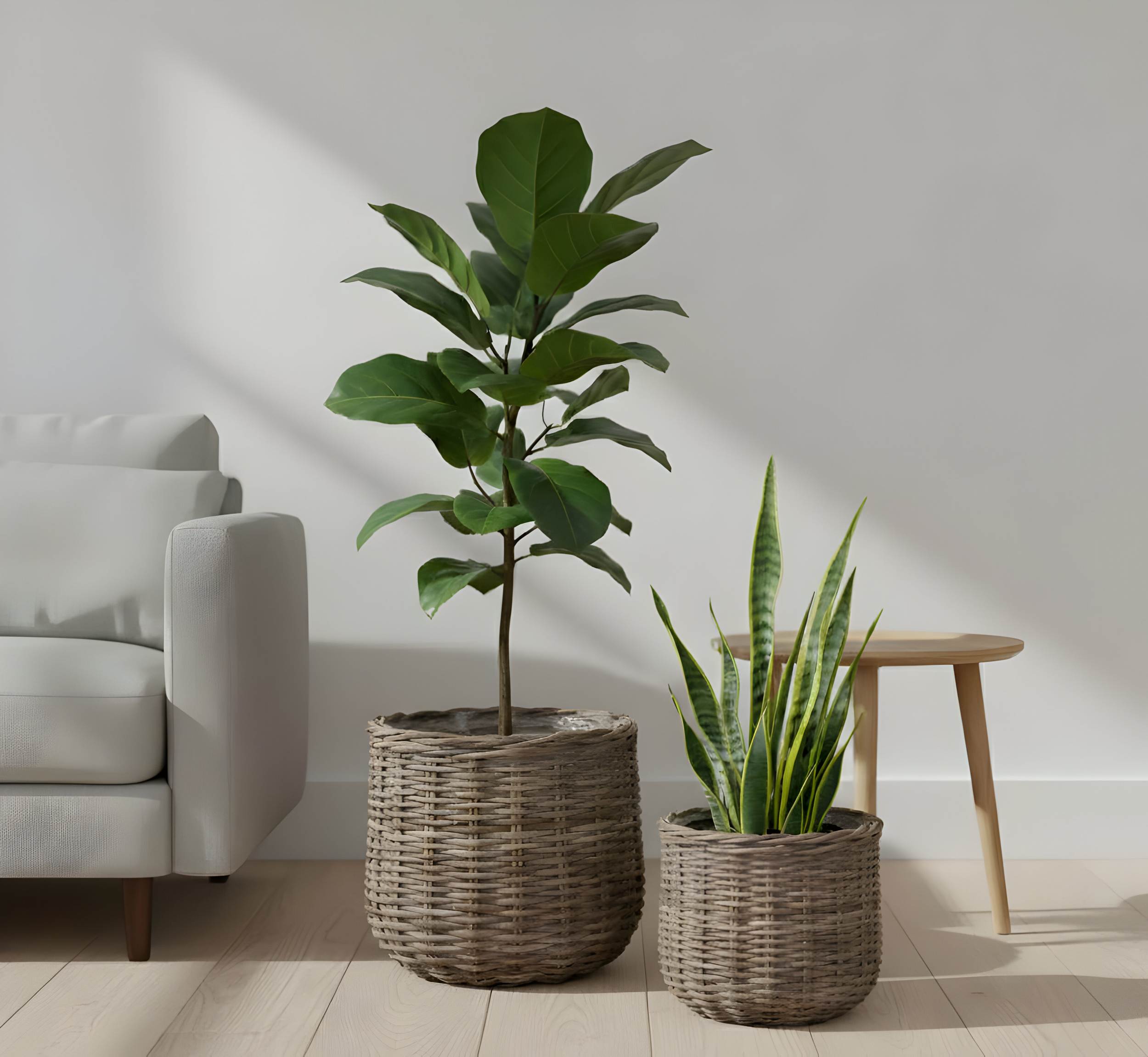 Weidekorb Set 2-tlg. – Pflanzkorb Rattan, kleiner Weidenkorb & geflochtener Korb aus Holz, Aufbewahrungskörbe & Deko