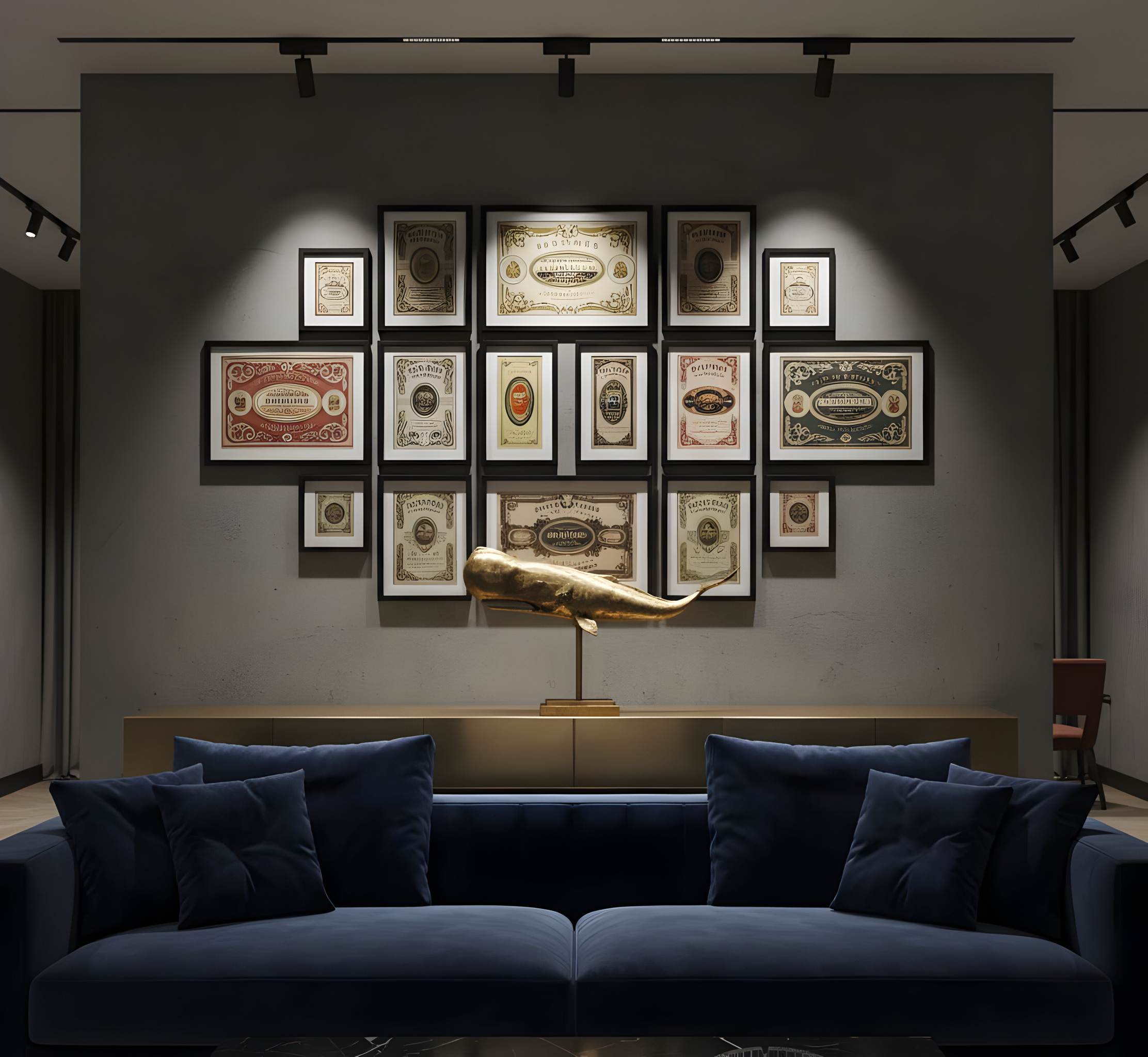 Pottwal Figur Wal Deko in Gold als hochwertige maritime Deko für Wohnzimmer & Büro