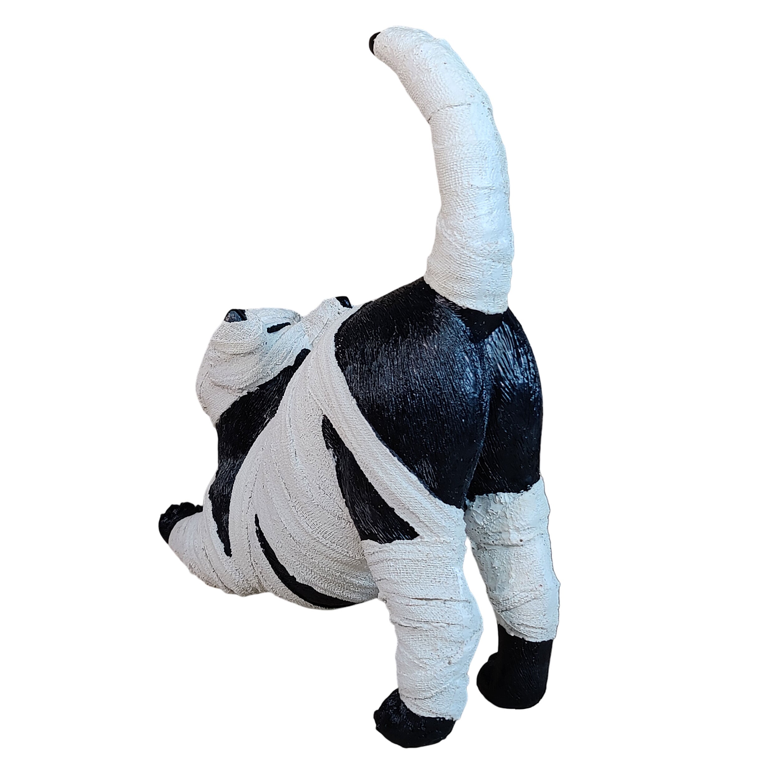 Halloween Deko Katze – handbemalte Katzenmumie Figur aus Polyresin 26×9×27 cm, gruselige Halloween Dekoration für Haus, Garten & Halloweenparty