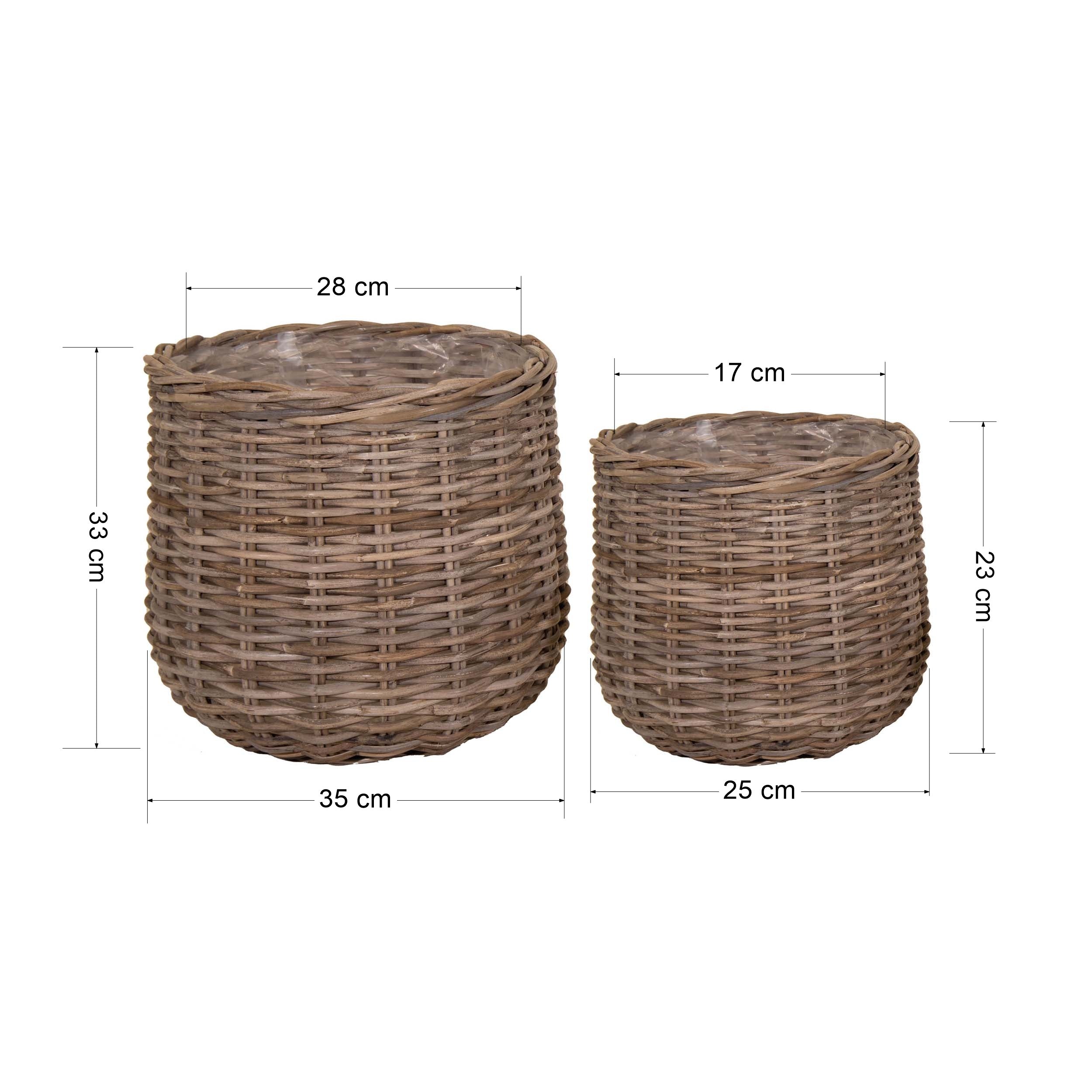Weidekorb Set 2-tlg. – Pflanzkorb Rattan, kleiner Weidenkorb & geflochtener Korb aus Holz, Aufbewahrungskörbe & Deko