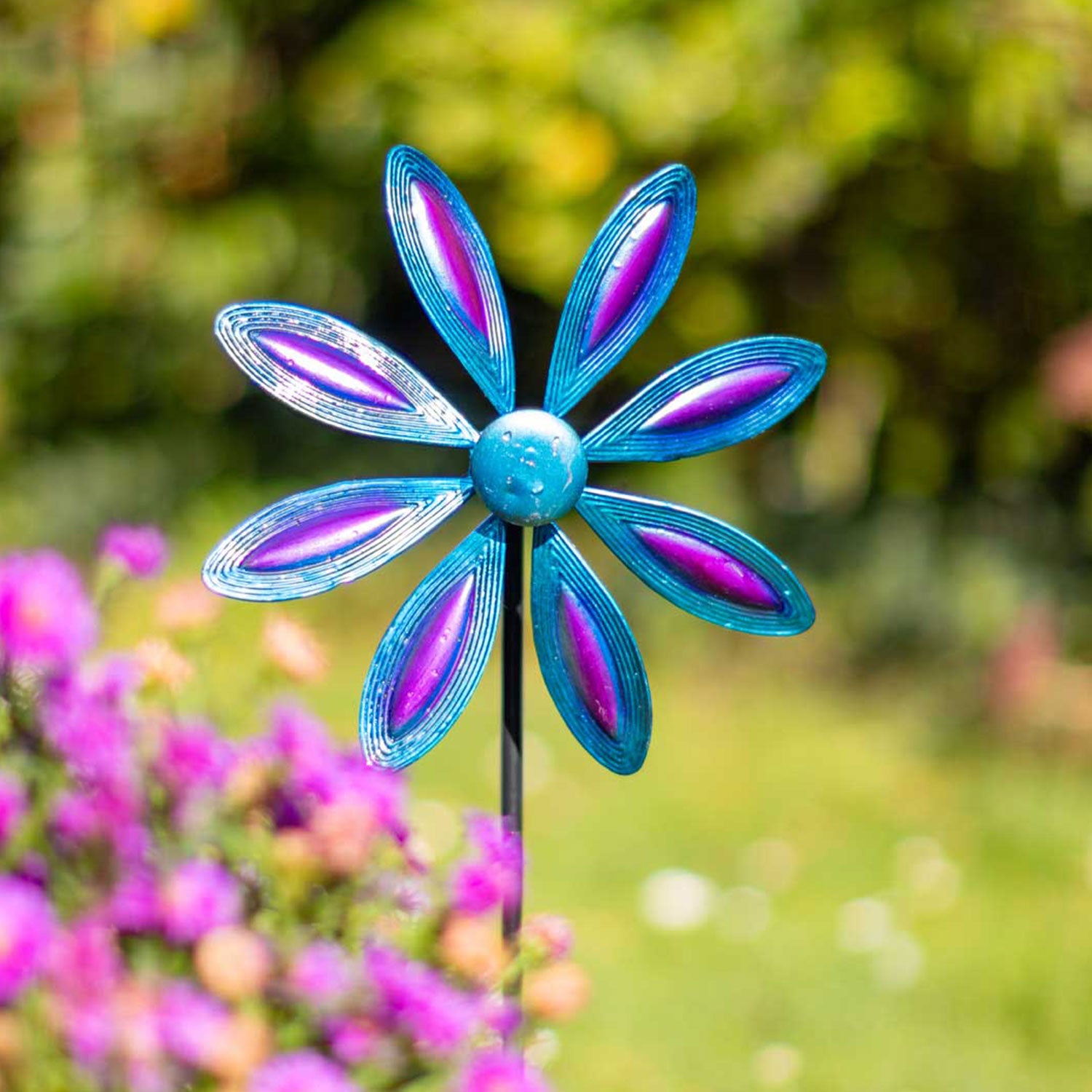 Kinetic Art Metall Windrad Single Flower Purple-Blue Windspiel Metall Garten Windrad stehend