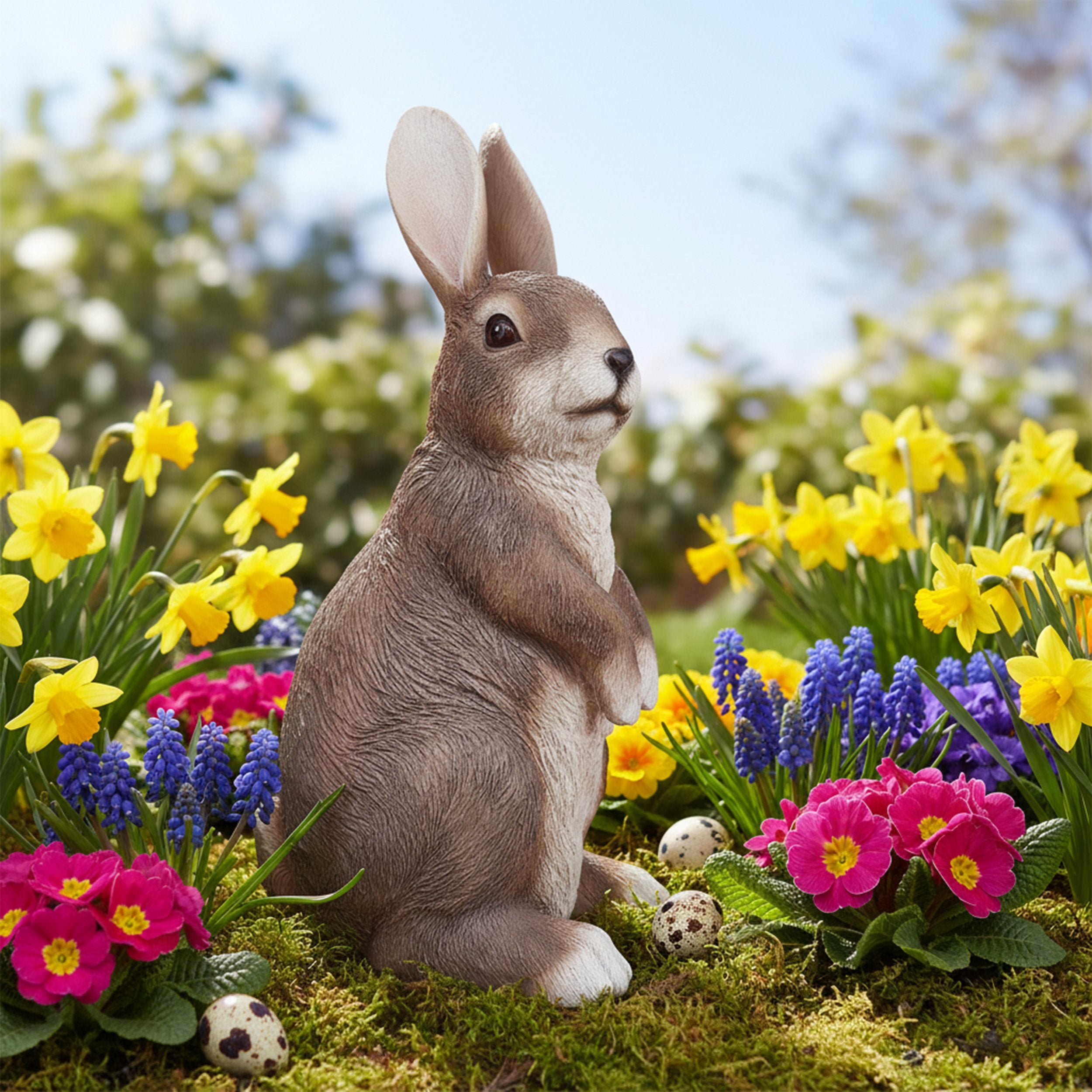 Gartenfigur Hase realistische Hasenfigur als Deko Hase – Osterhase als Deko für Ostern zu Hause und Garten
