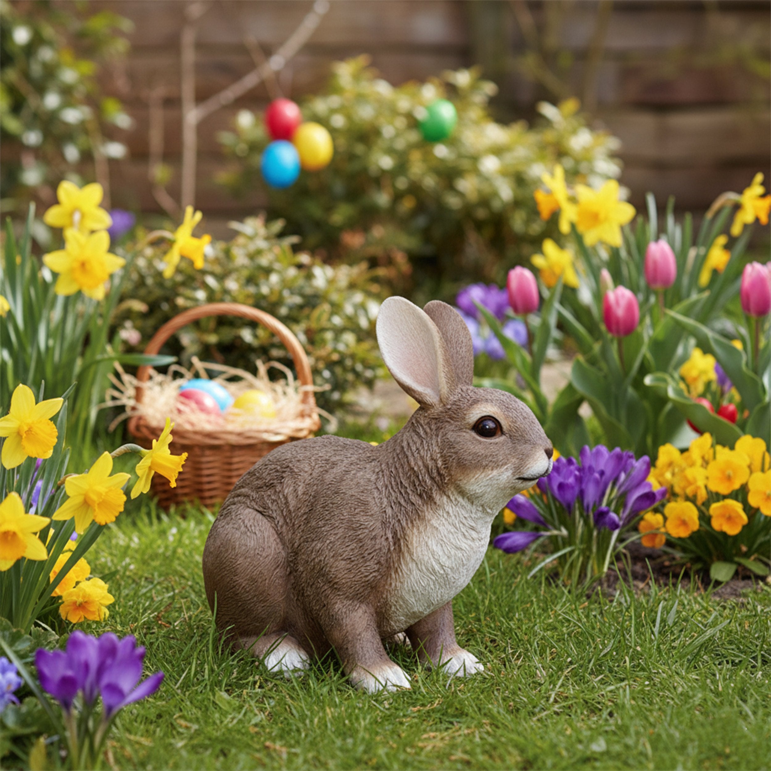 Gartenfigur Hase realistische Hasenfigur als Deko Hase – Osterhase als Deko für Ostern zu Hause und Garten