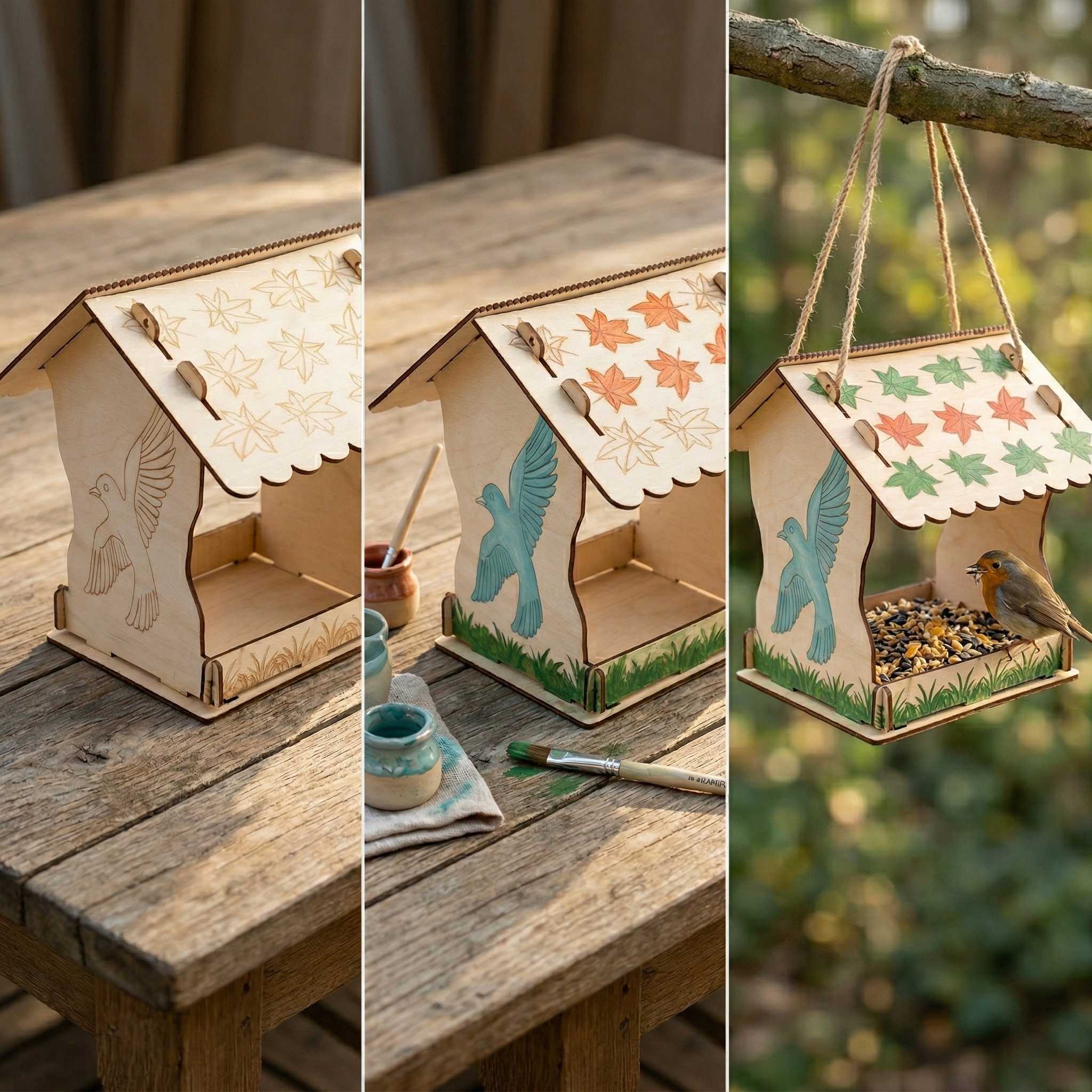 Vogelfutterhaus zum Bemalen Holz Vogelhaus Bausatz Kinder Futterhäuschen zum Hängen