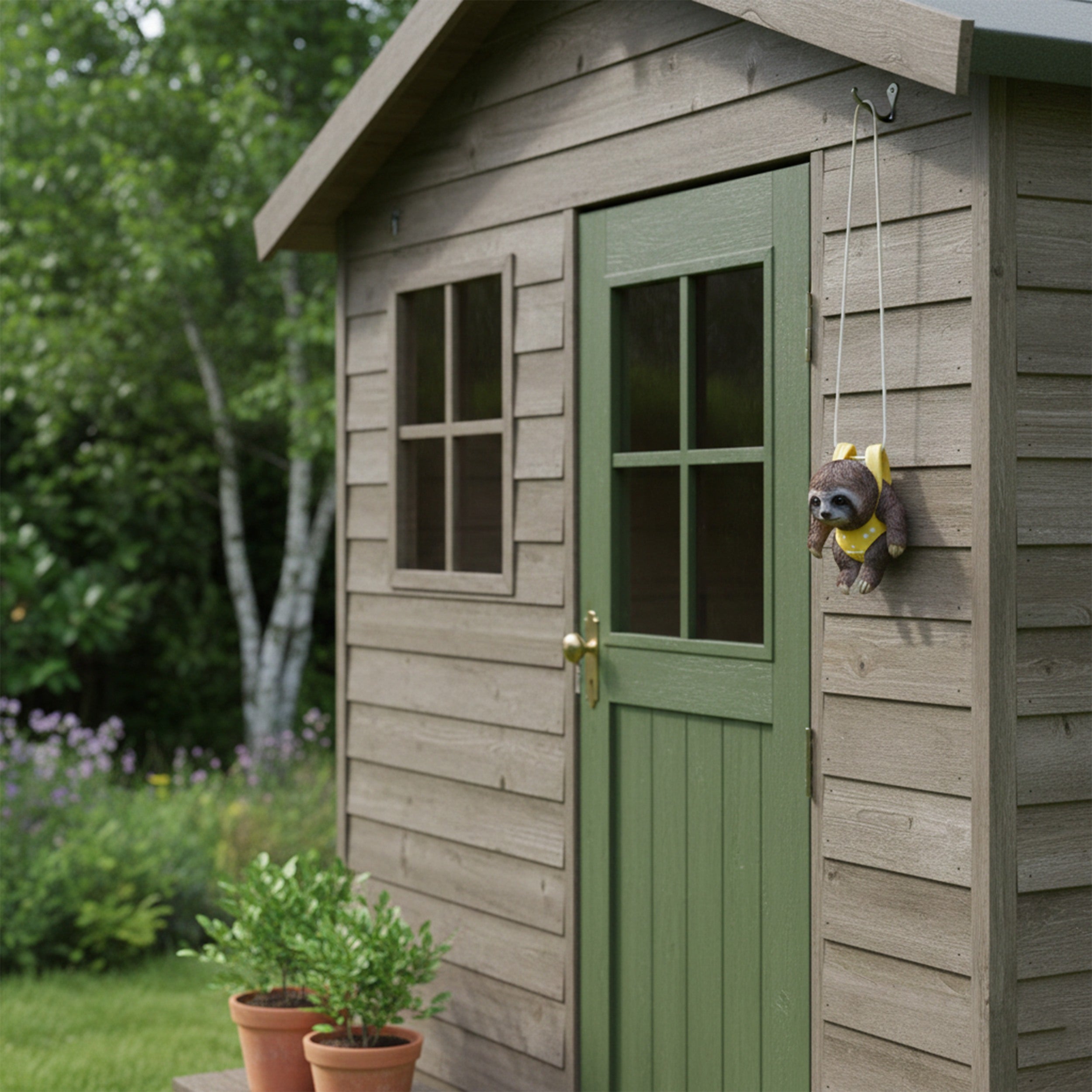 Faultier Figur hängend – Faultier Deko als lustige Gartenfigur zum Aufhängen in Gelb, Rosa oder Grün