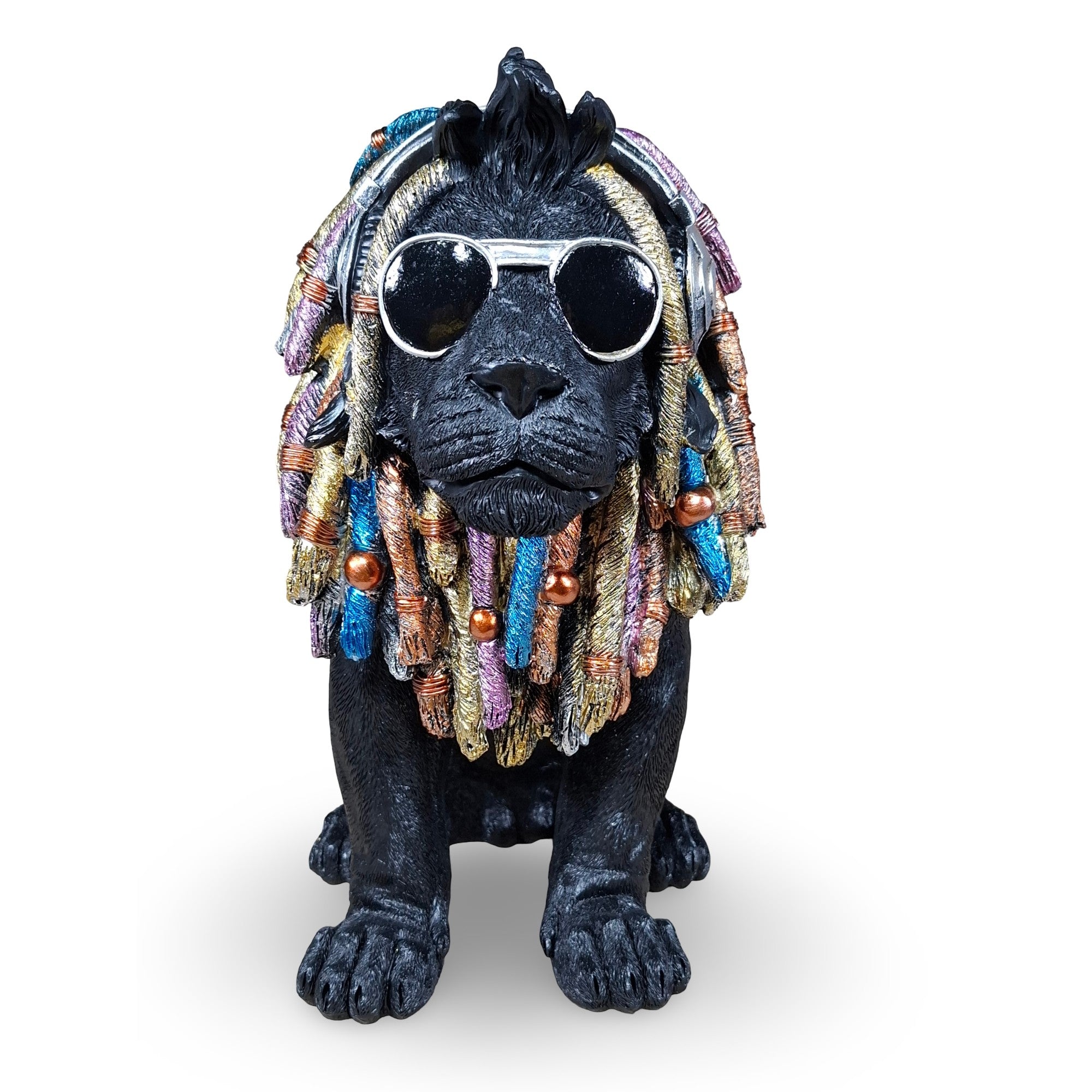 Rasta Löwe Figur Dekofigur mit Brille & Kopfhörer in 2 Größen und 2 Farben