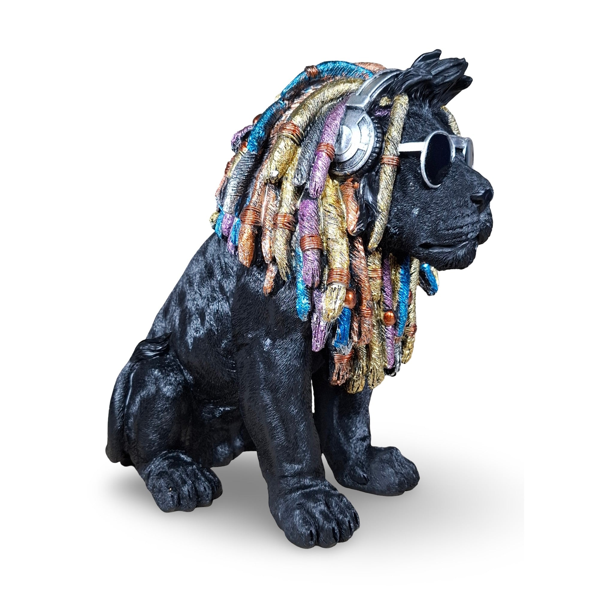 Deko Hund „Rasta Bob“ – handbemalte Hundefigur aus Polyresin, 2 Größen & Farben