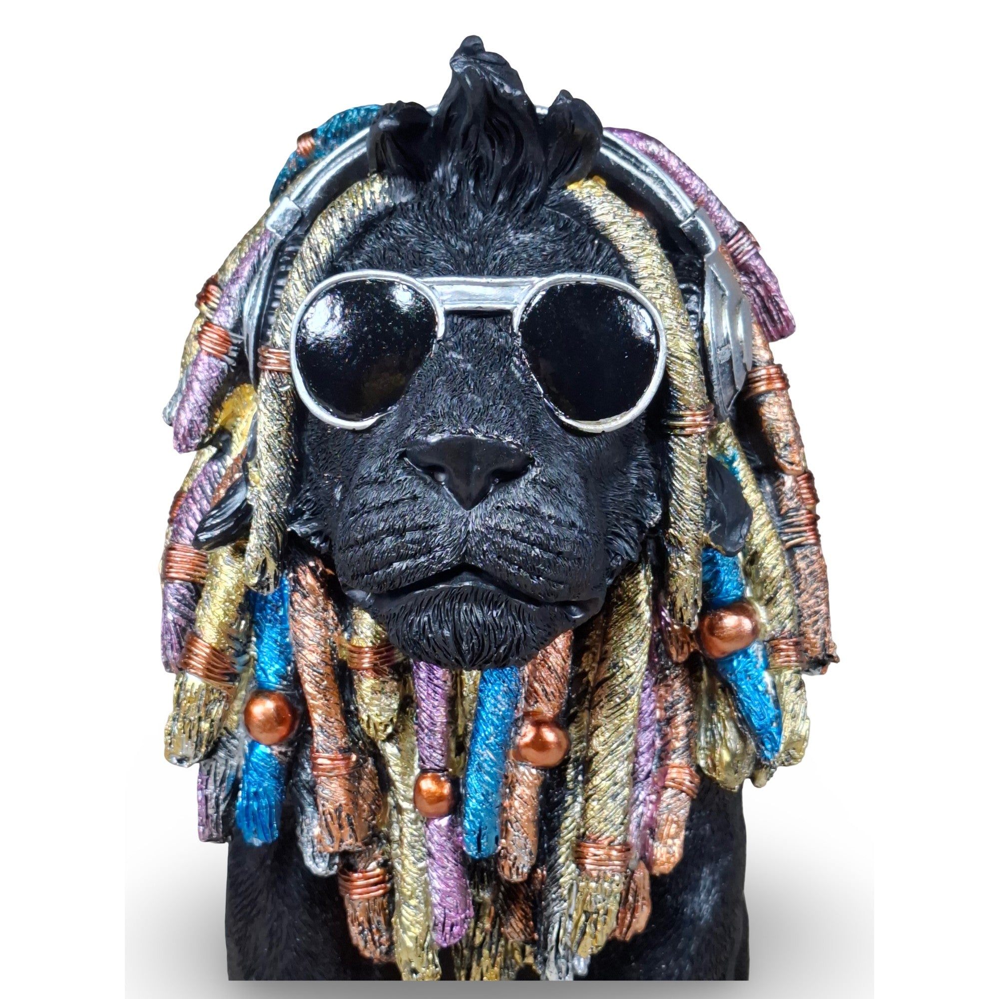 Rasta Löwe Figur Dekofigur mit Brille & Kopfhörer in 2 Größen und 2 Farben