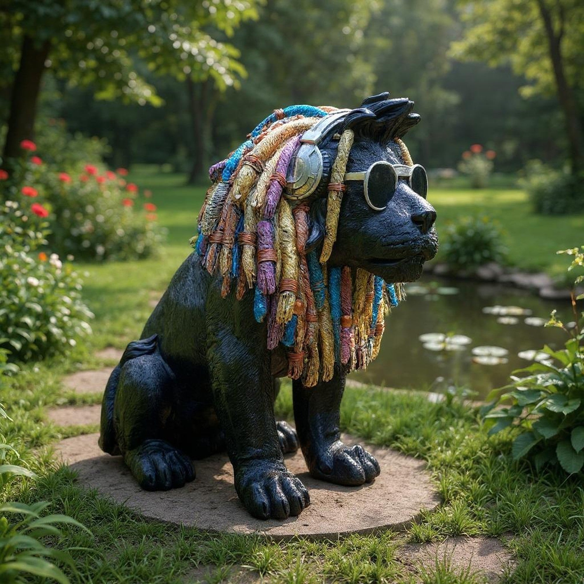 Rasta Löwe Figur Dekofigur mit Brille & Kopfhörer in 2 Größen und 2 Farben