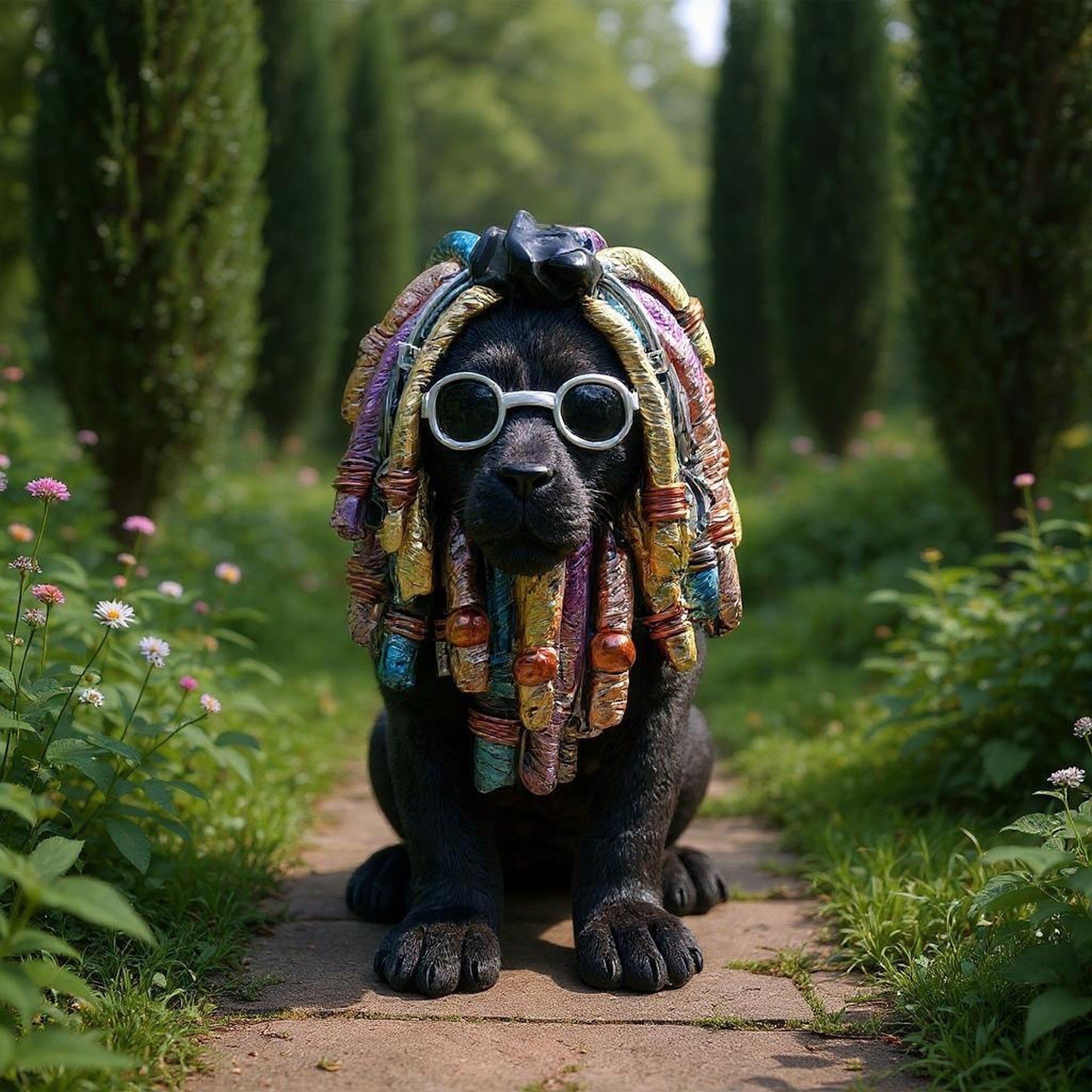 Deko Hund „Rasta Bob“ – handbemalte Hundefigur aus Polyresin, 2 Größen & Farben