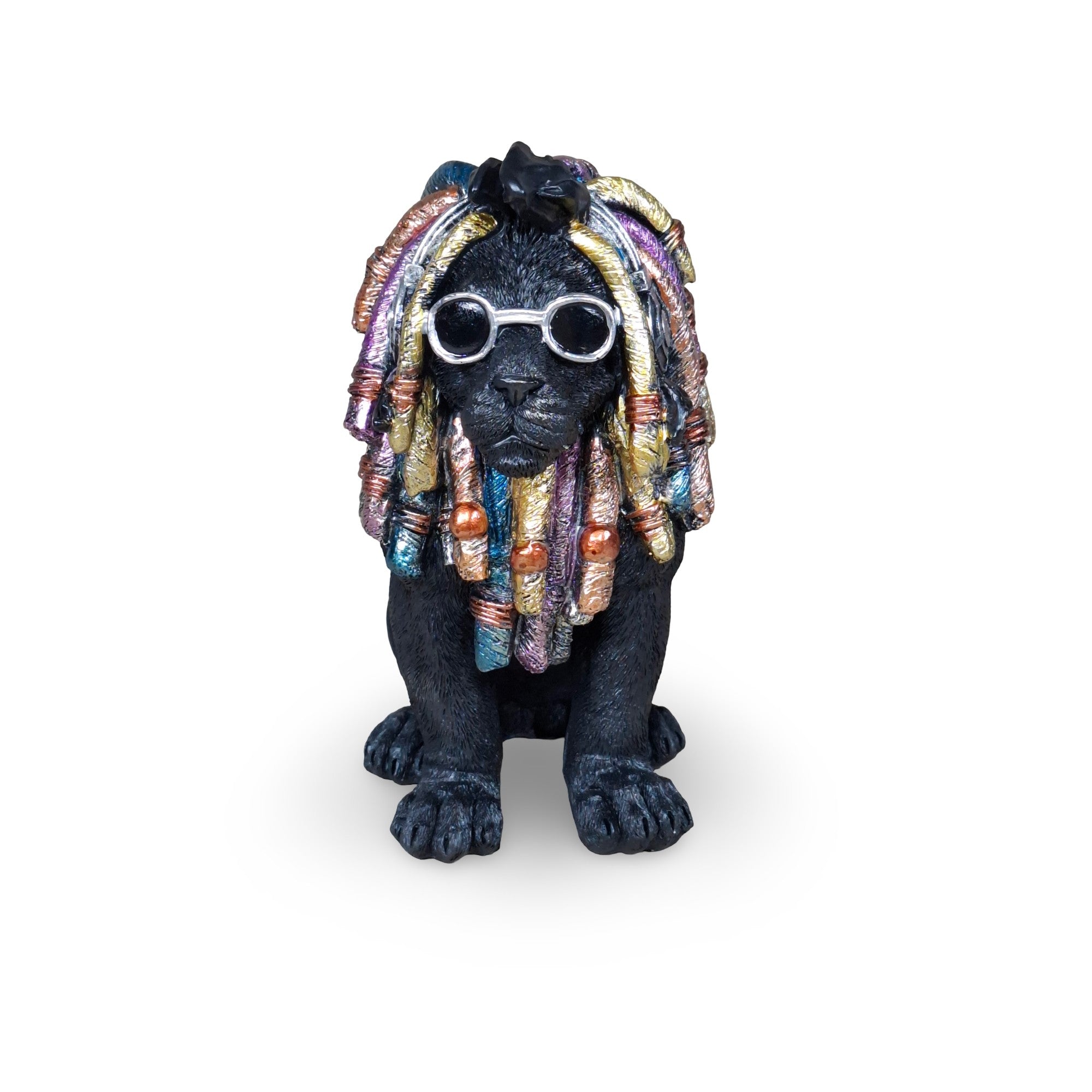 Rasta Löwe Figur Dekofigur mit Brille & Kopfhörer in 2 Größen und 2 Farben