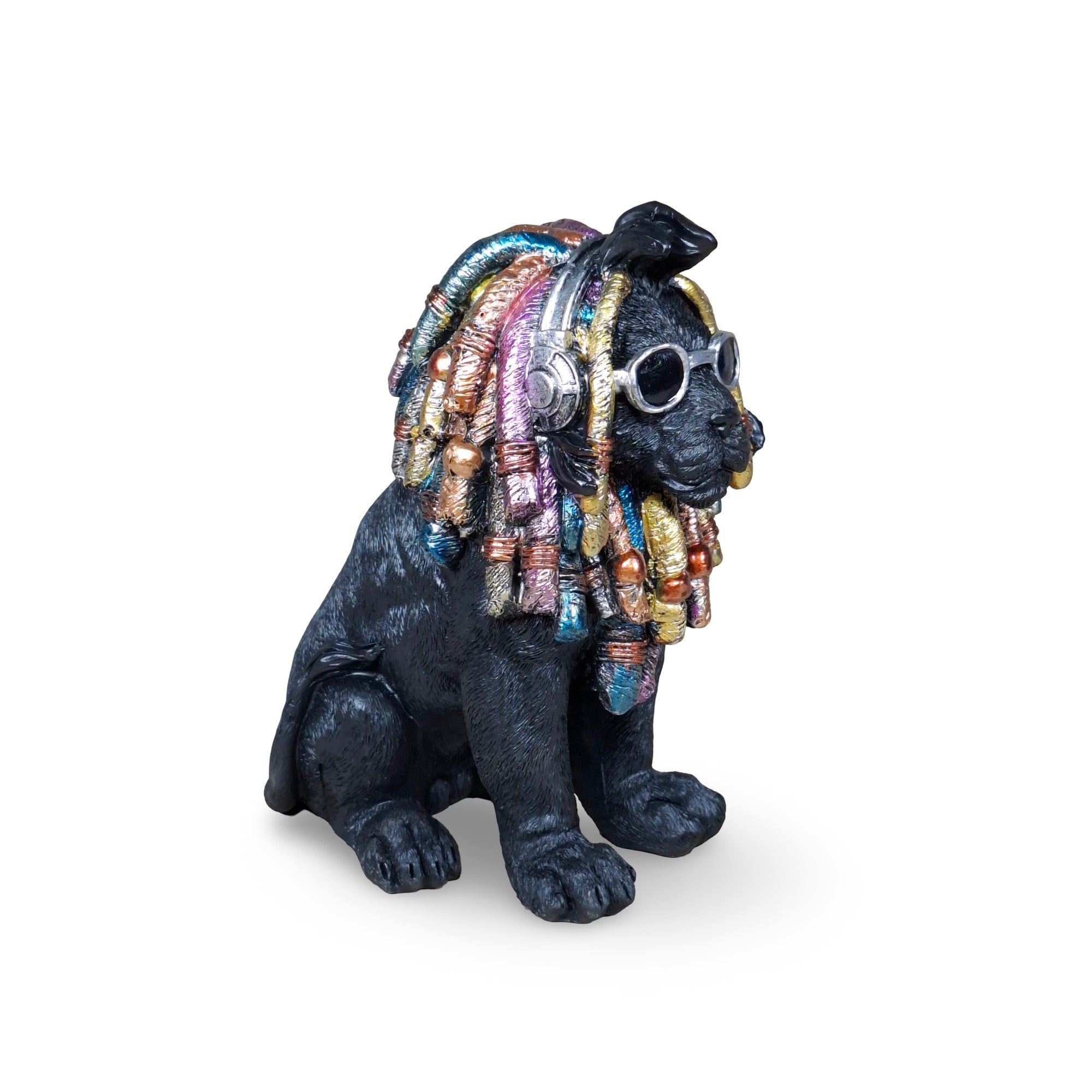 Rasta Löwe Figur Dekofigur mit Brille & Kopfhörer in 2 Größen und 2 Farben