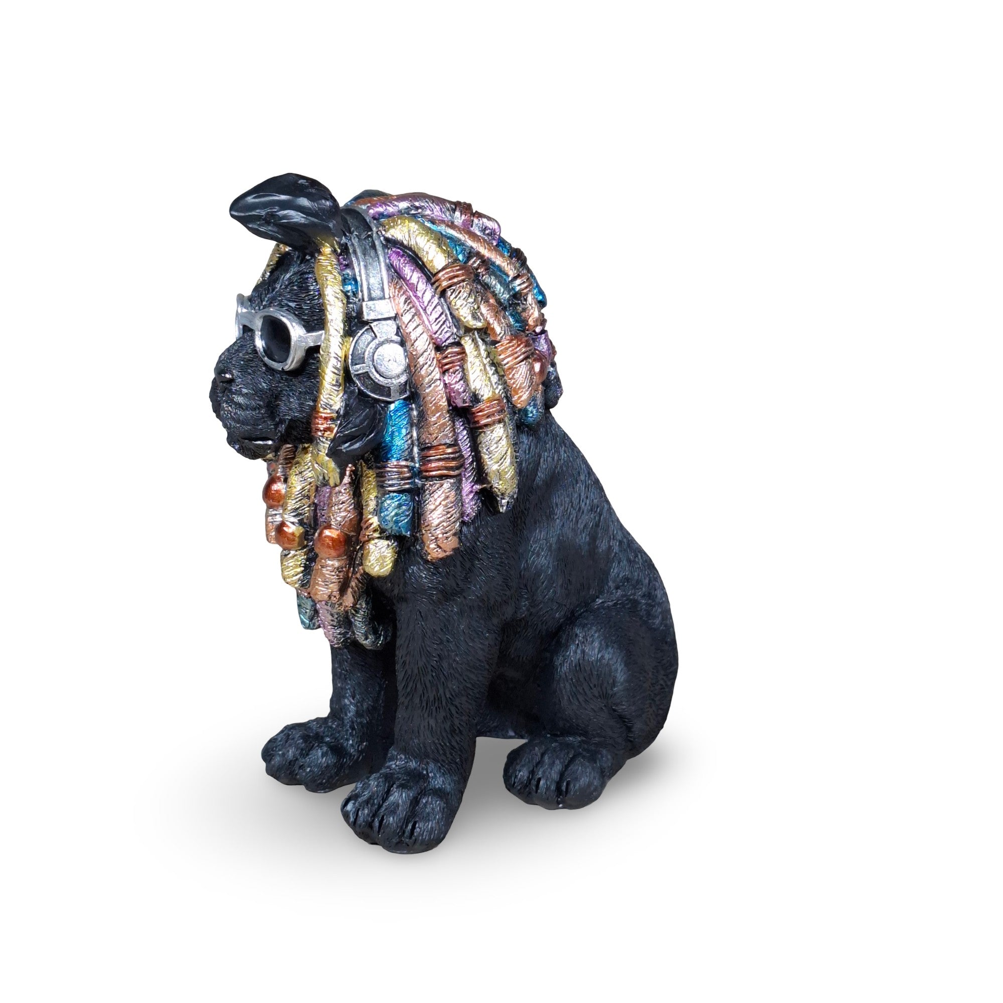 Deko Hund „Rasta Bob“ – handbemalte Hundefigur aus Polyresin, 2 Größen & Farben