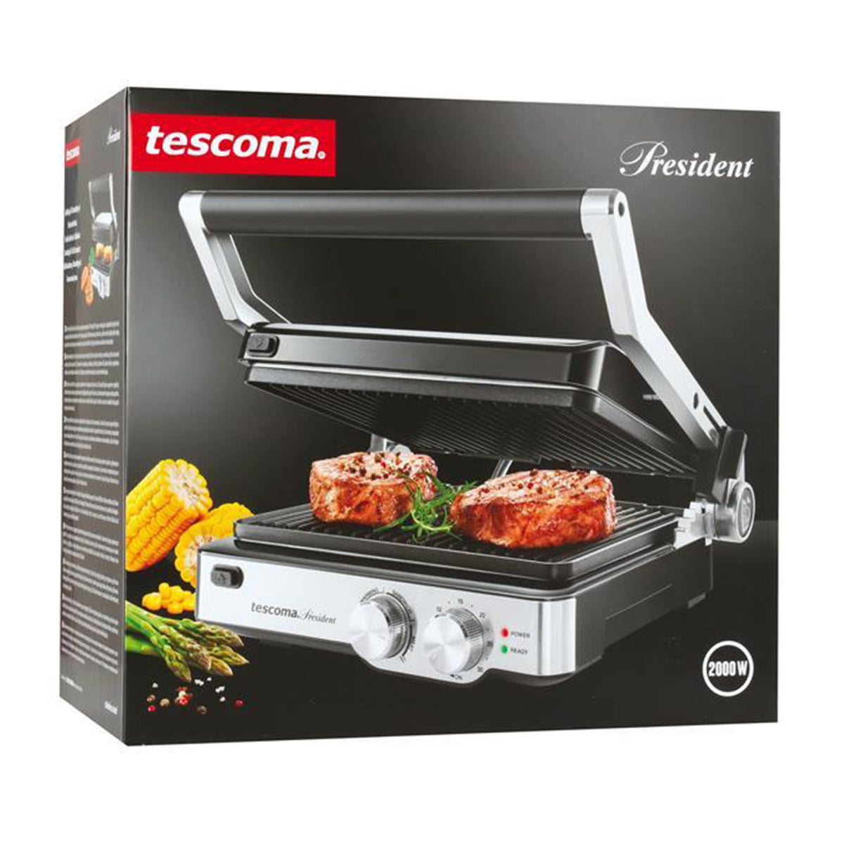 Kontaktgrill 2000 W Edelstahl Elektro Tischgrill Tescoma President
