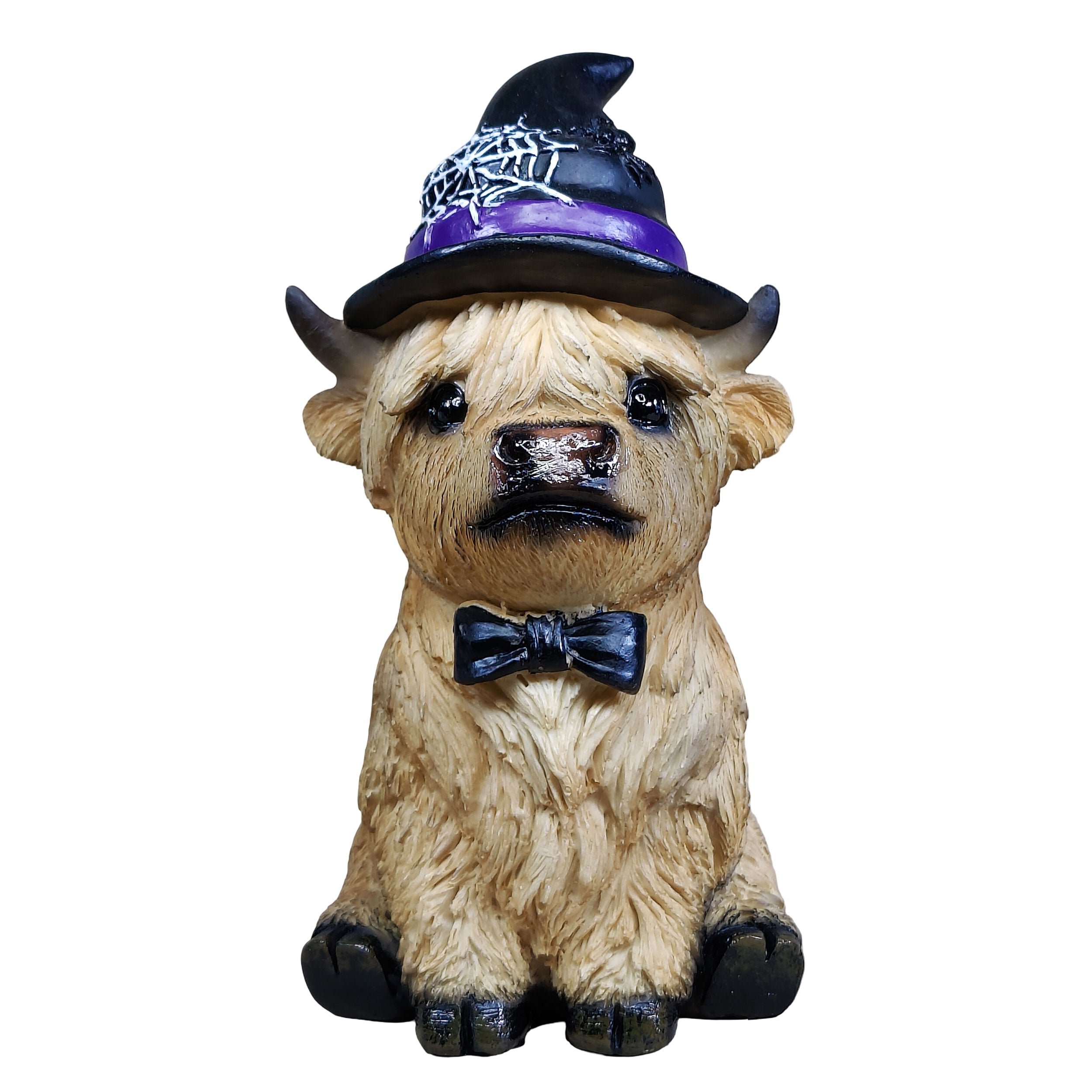 Dekofigur Highland Cattle Halloween – handbemalte Polyresinfigur für Herbst- & Halloween-Deko