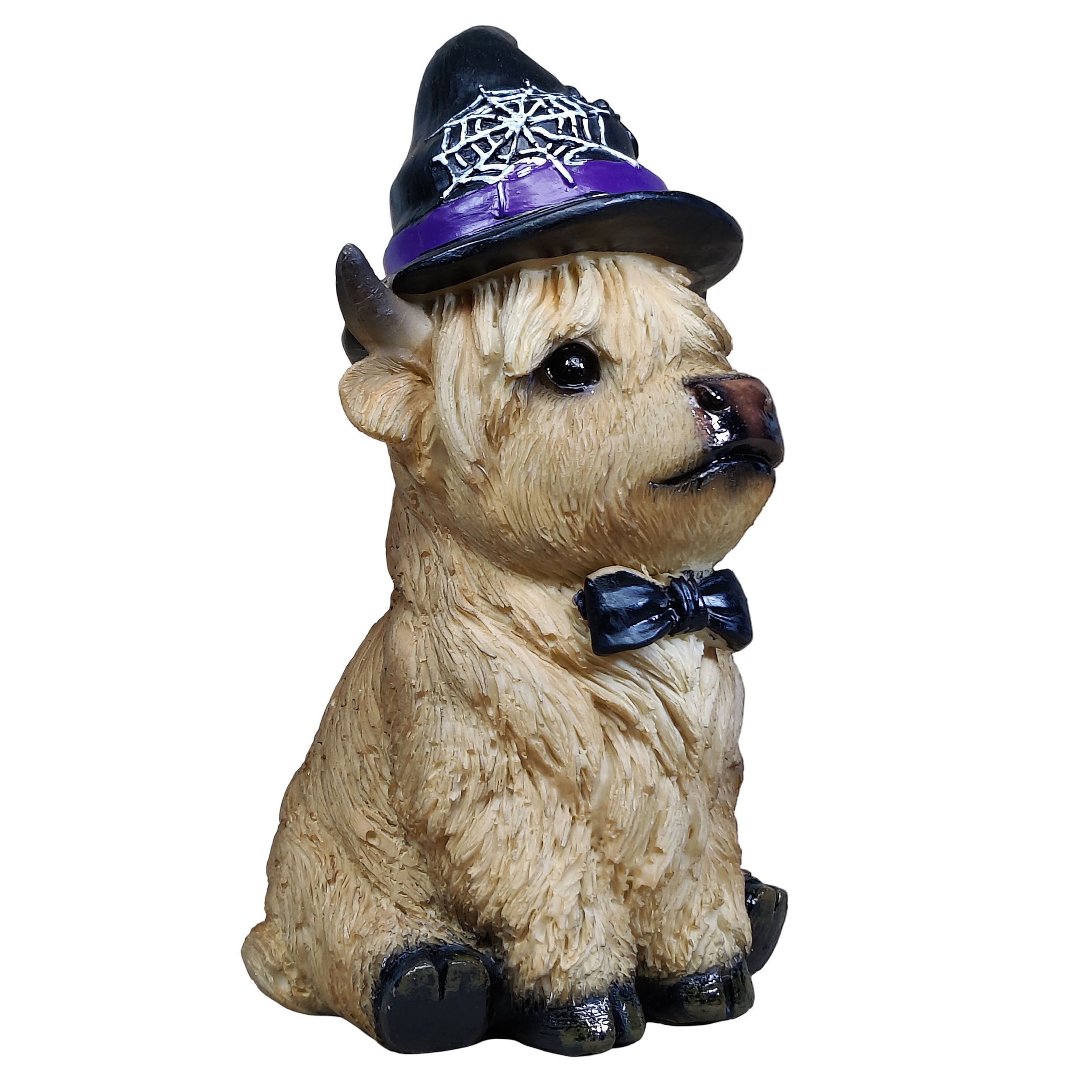 Dekofigur Highland Cattle Halloween – handbemalte Polyresinfigur für Herbst- & Halloween-Deko