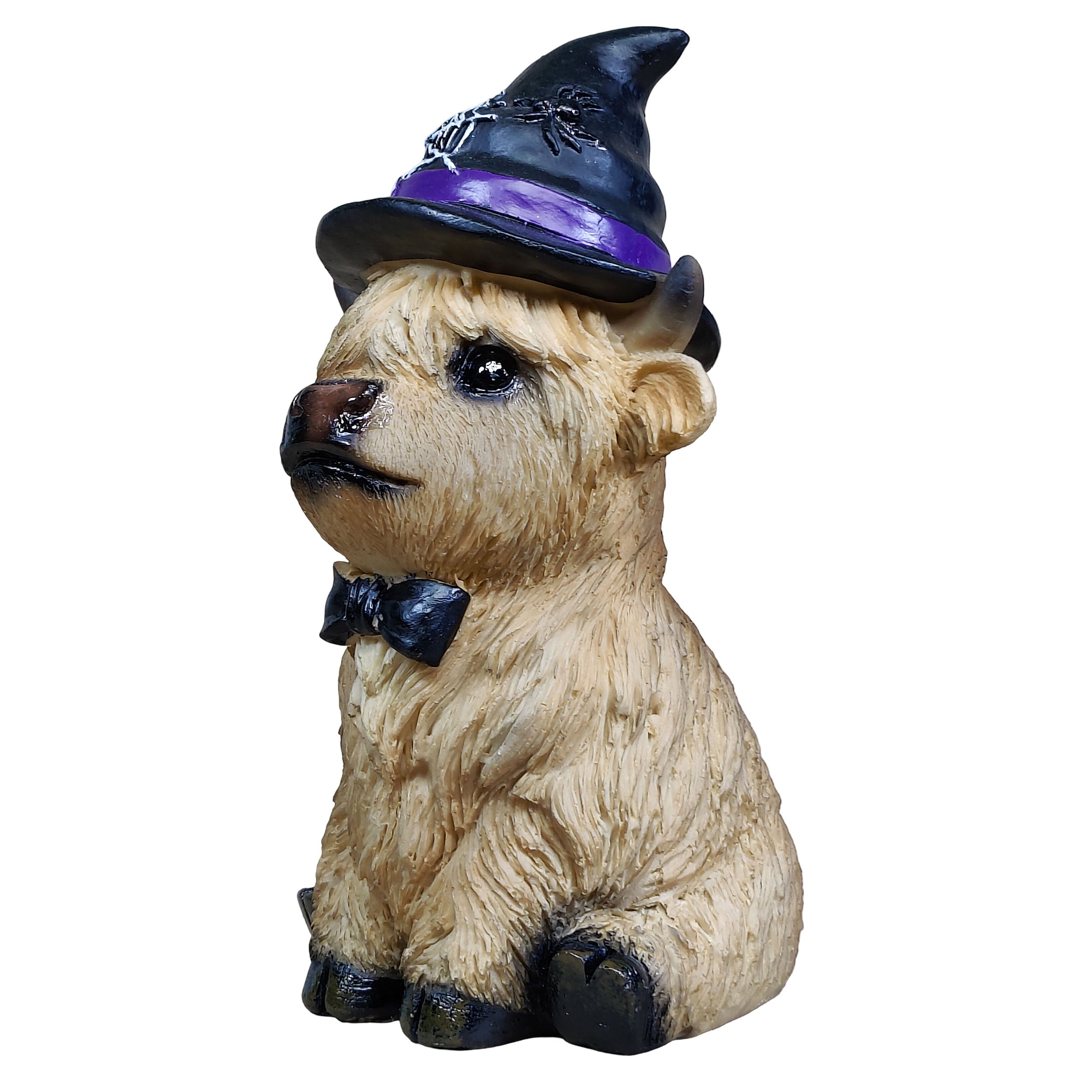Dekofigur Highland Cattle Halloween – handbemalte Polyresinfigur für Herbst- & Halloween-Deko