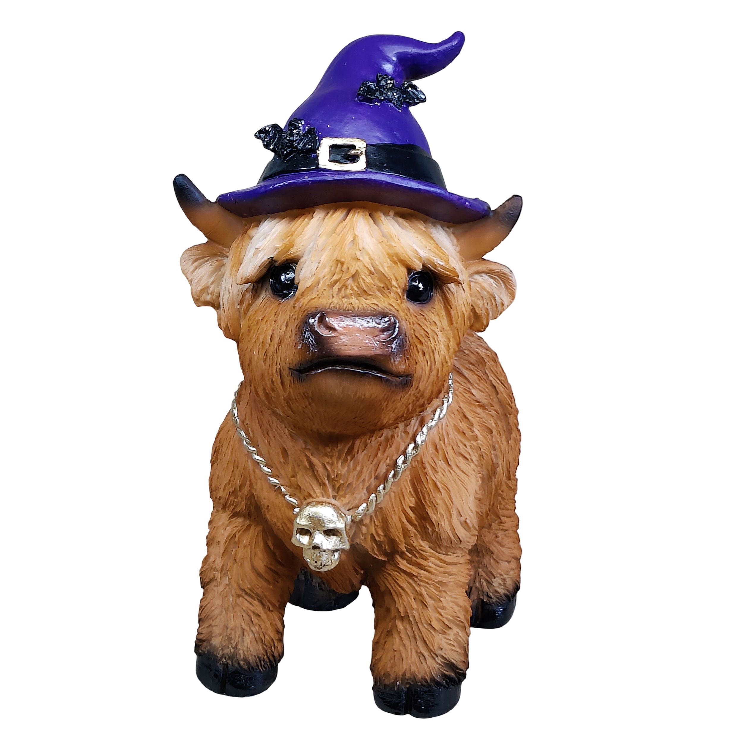 Dekofigur Highland Cattle Halloween – handbemalte Polyresinfigur für Herbst- & Halloween-Deko