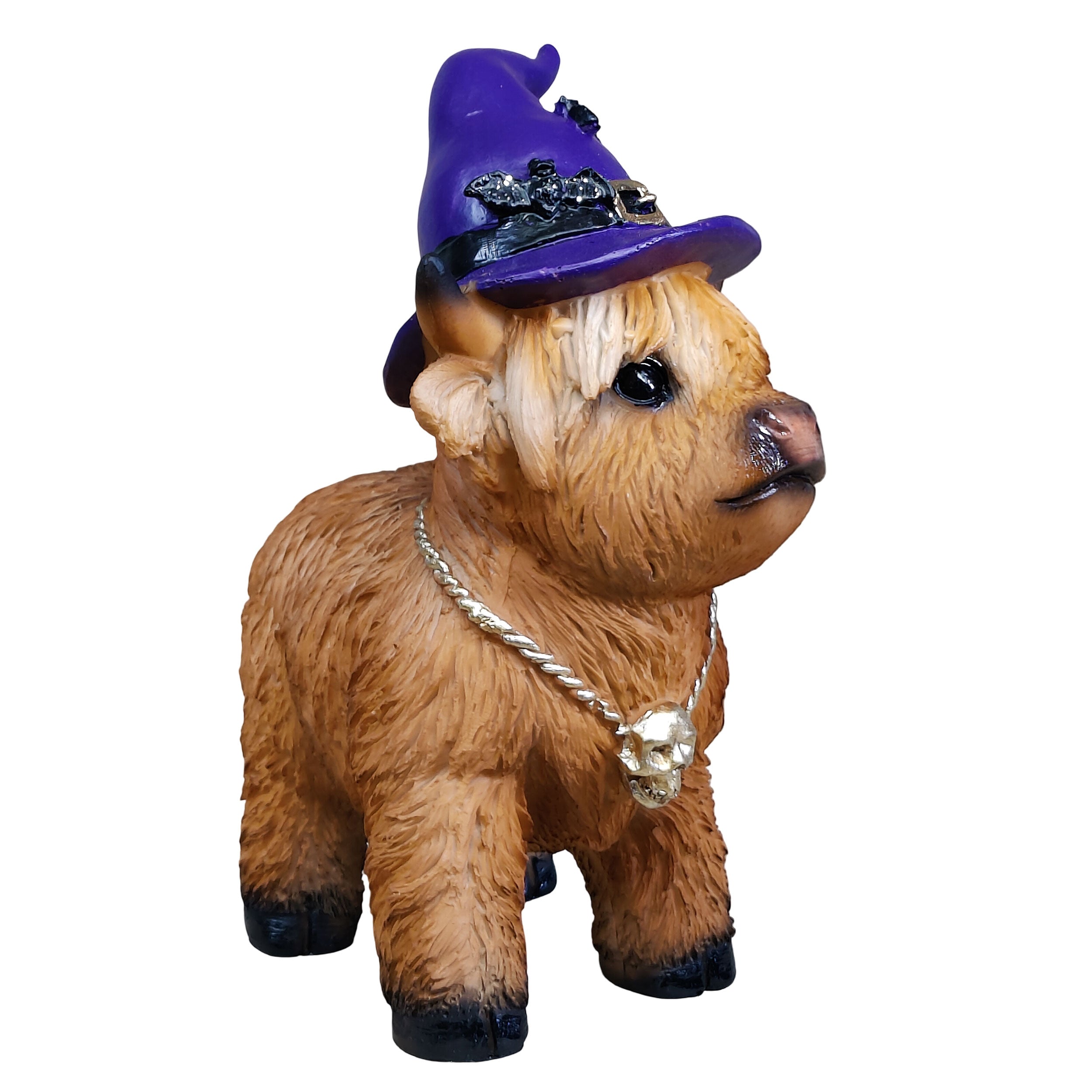 Dekofigur Highland Cattle Halloween – handbemalte Polyresinfigur für Herbst- & Halloween-Deko